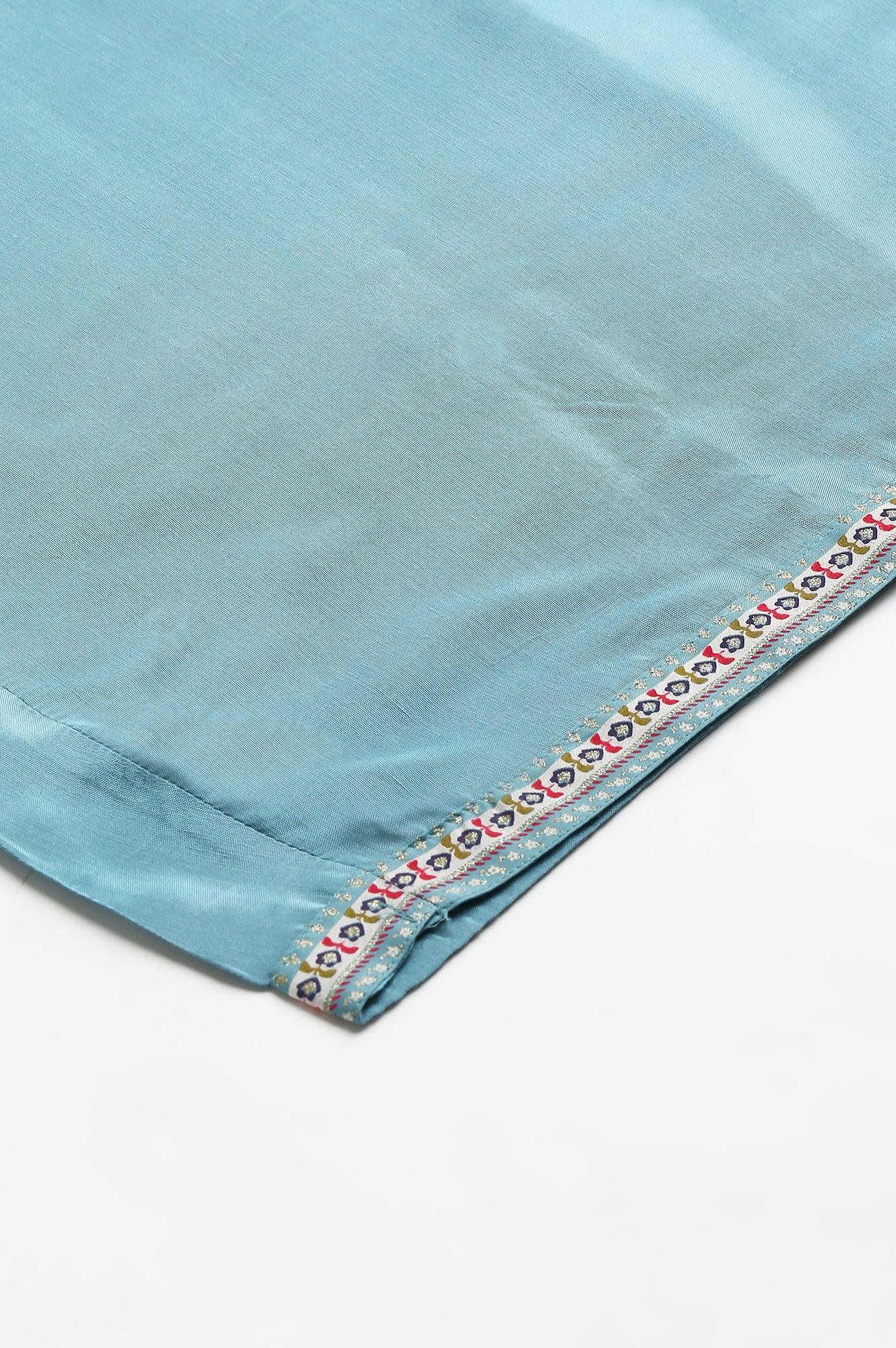 Plus Size Aqua Blue Shantung Straight Parallel Pants - Image 9