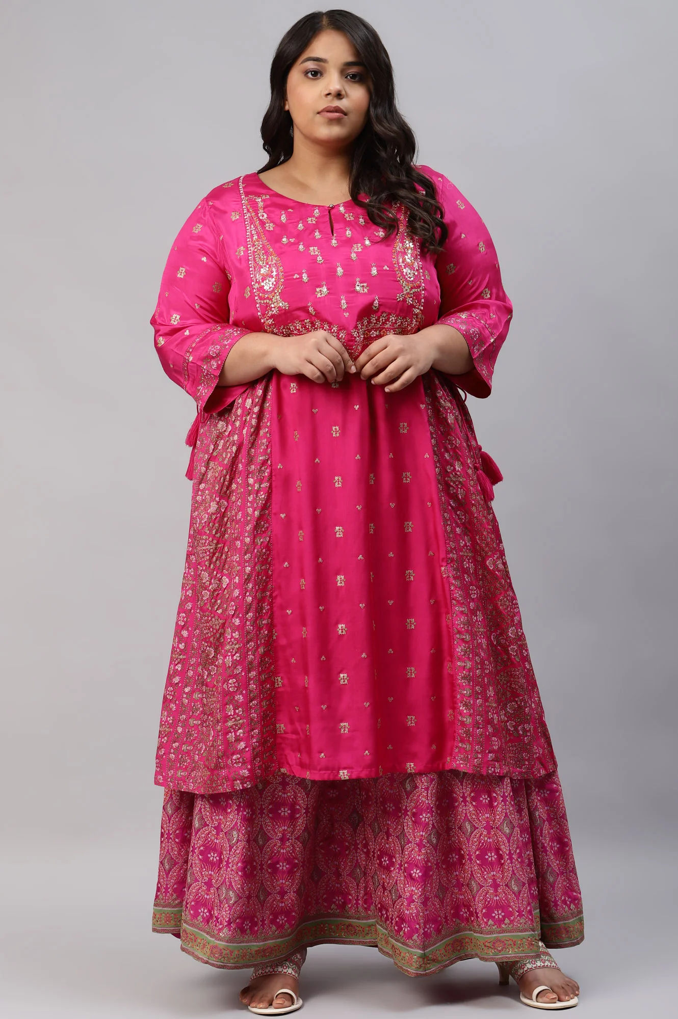 Plus Size Berry Pink Printed Flared Culottes - Image 5