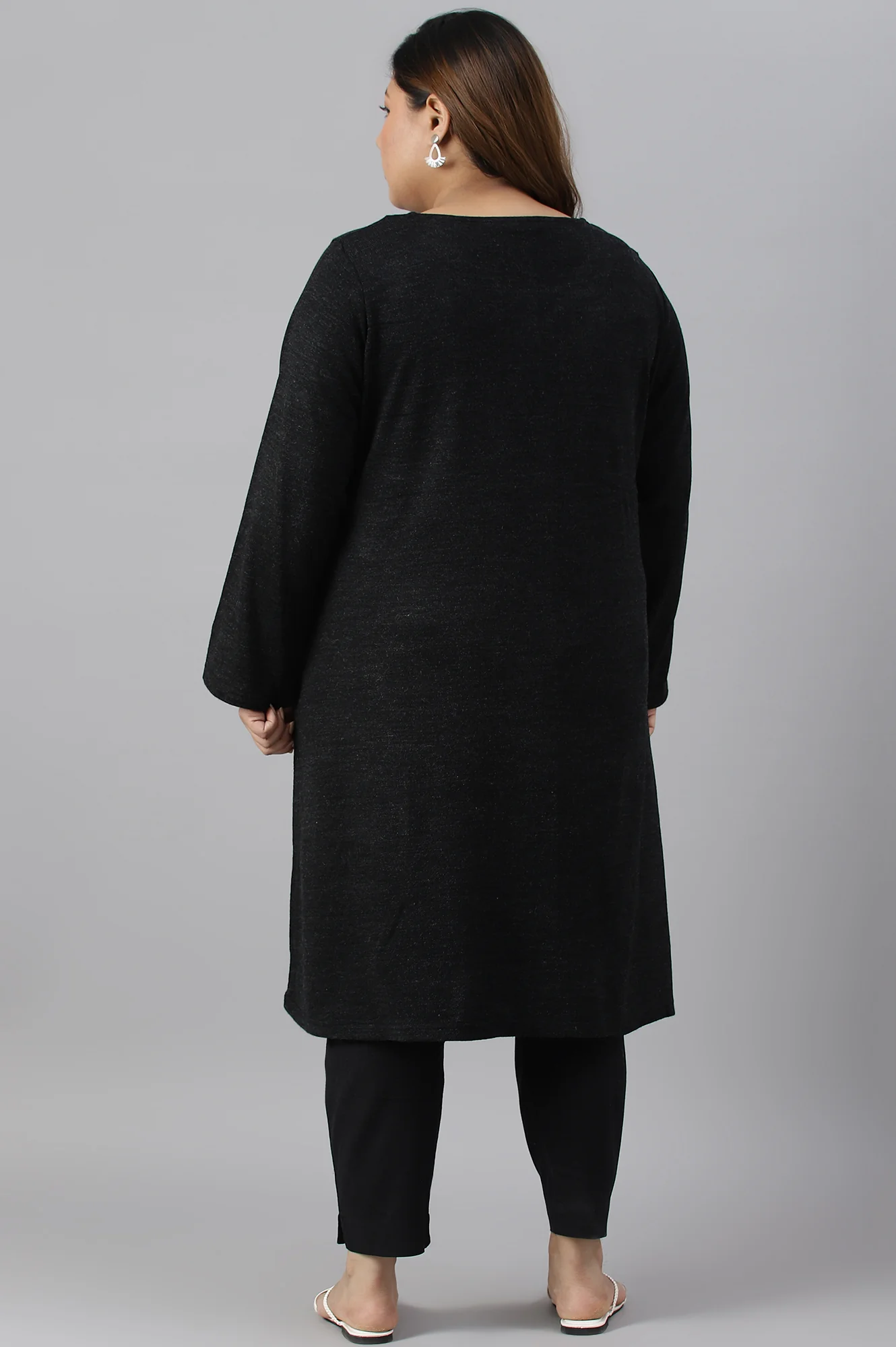 Plus Size Black A-Line Embroidered Winter kurta - Image 5