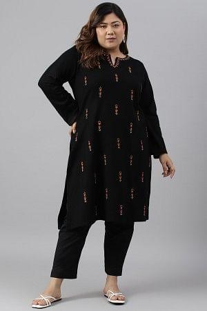 Plus Size Black Acrylic Embroidered Winter kurta
