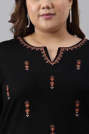 Plus Size Black Acrylic Embroidered Winter kurta - Image 5