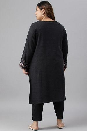 Plus Size Black Jacquard Winter kurta - Image 2