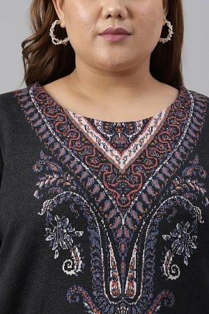 Plus Size Black Jacquard Winter kurta - Image 5