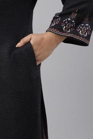 Plus Size Black Jacquard Winter kurta - Image 9