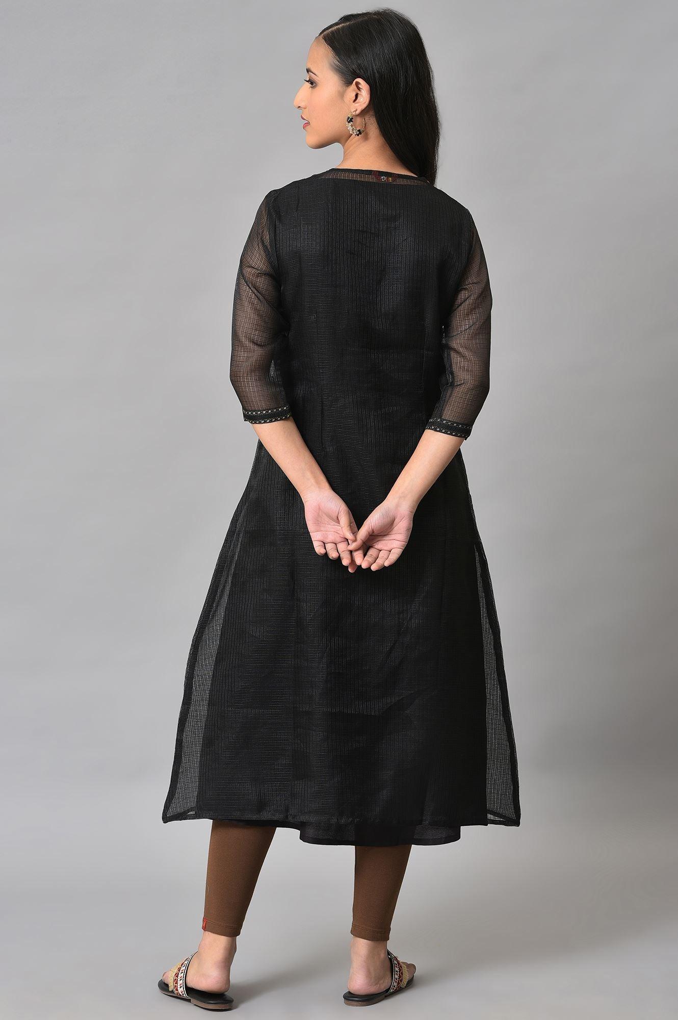 Plus Size Black Kota Jacket With Solid Sleeveless kurta - Image 2