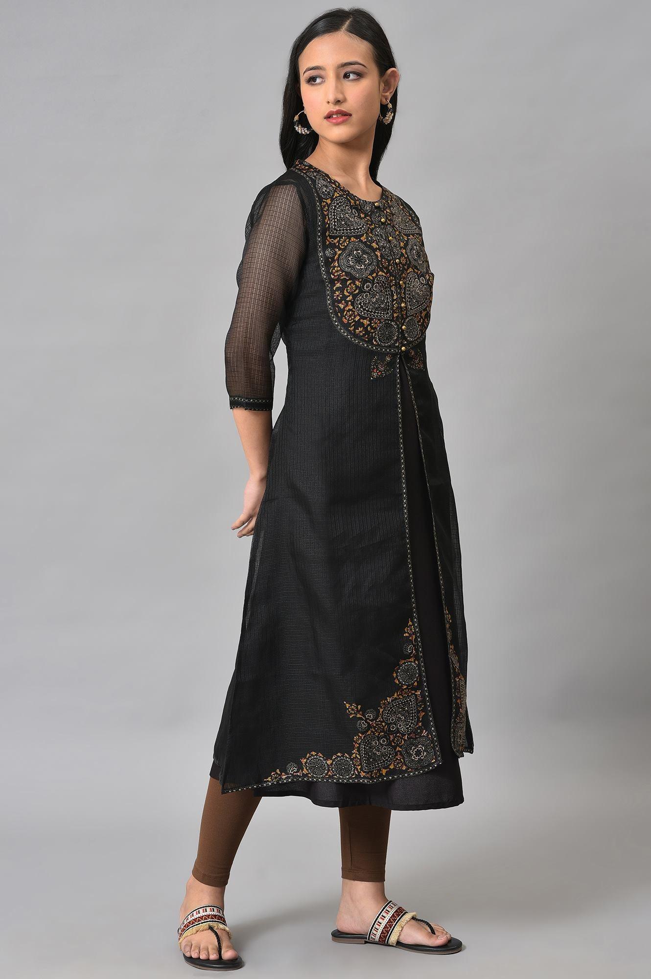 Plus Size Black Kota Jacket With Solid Sleeveless kurta - Image 4