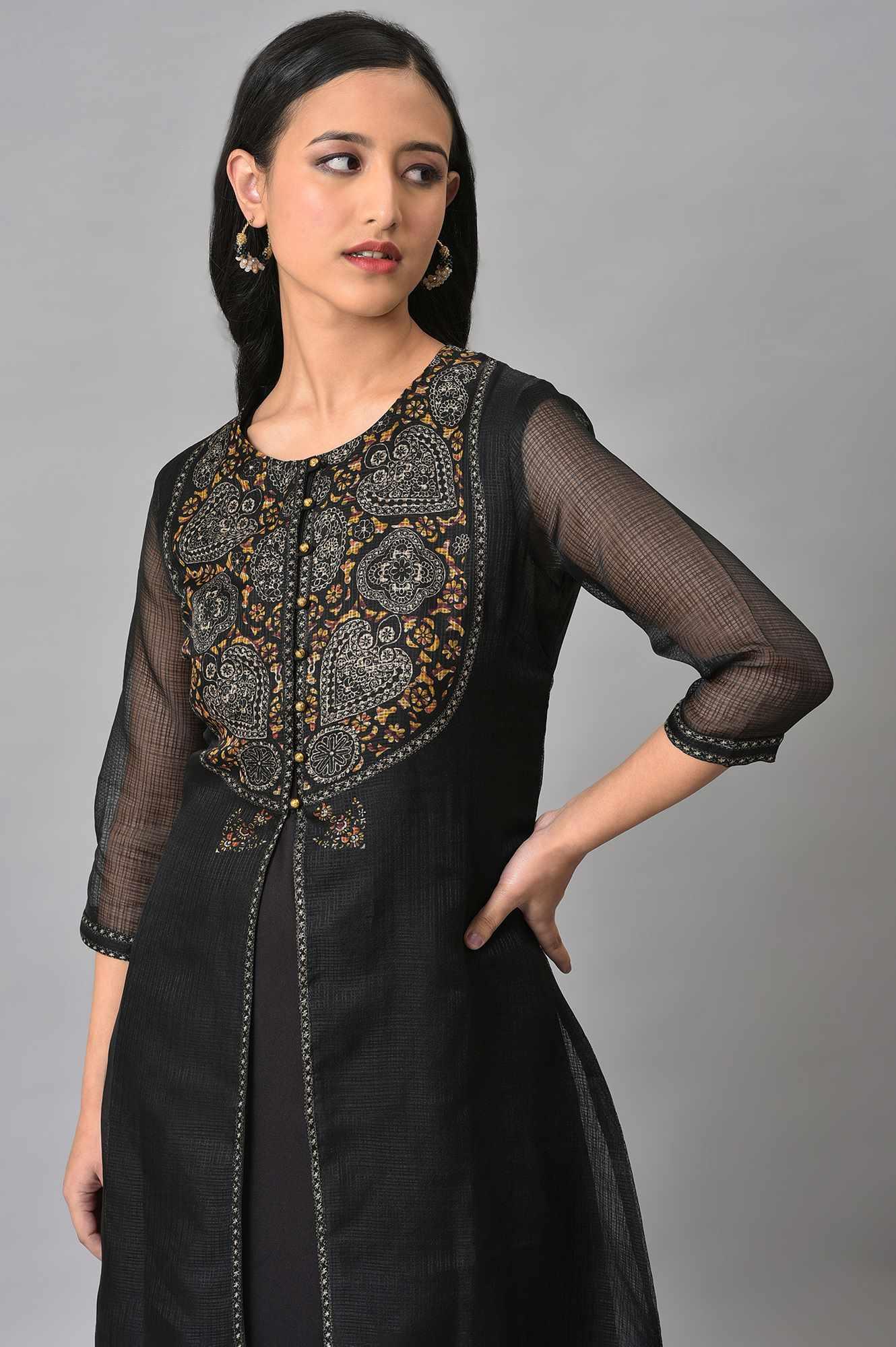 Plus Size Black Kota Jacket With Solid Sleeveless kurta - Image 5
