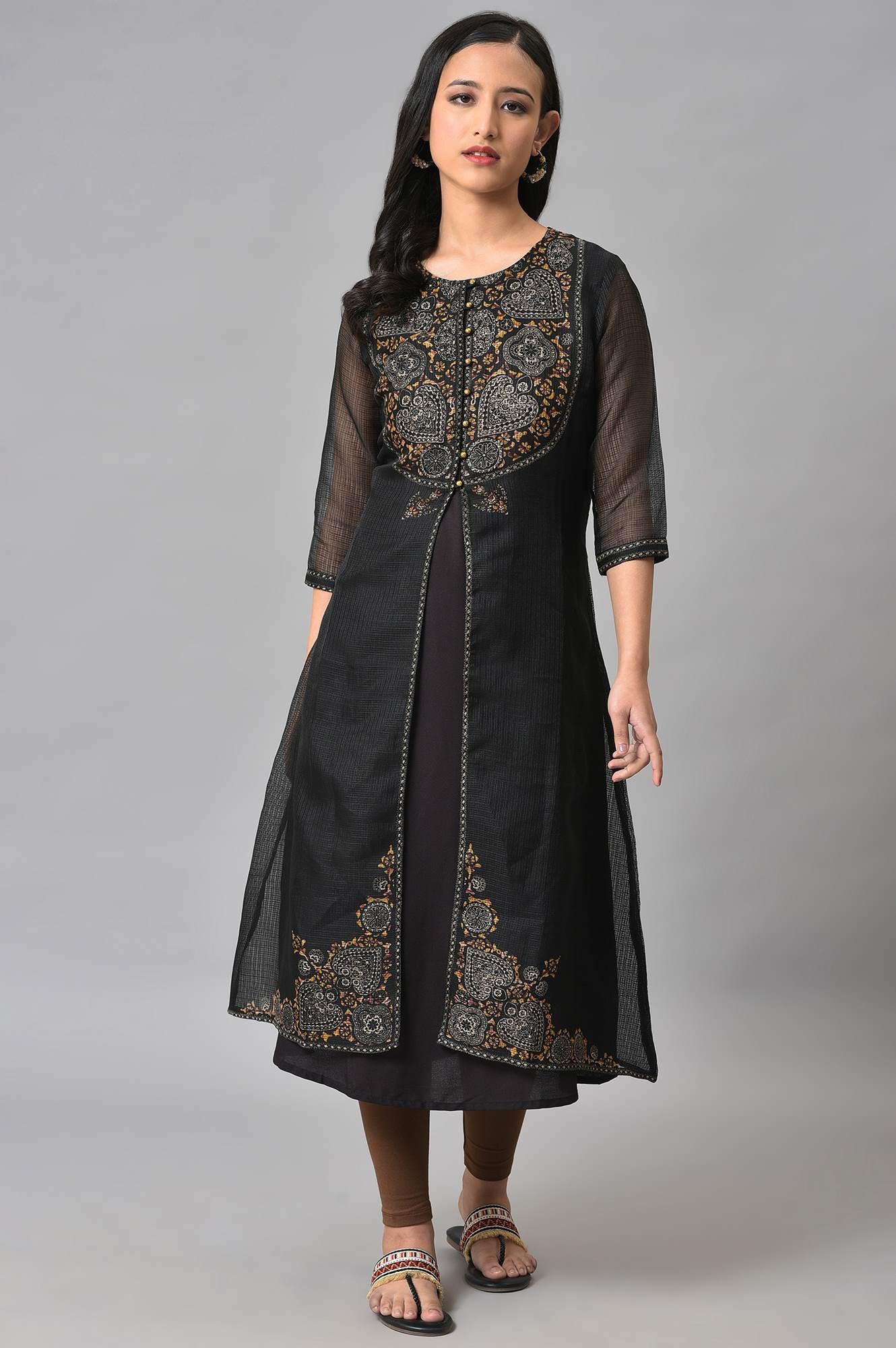 Plus Size Black Kota Jacket With Solid Sleeveless kurta - Image 8