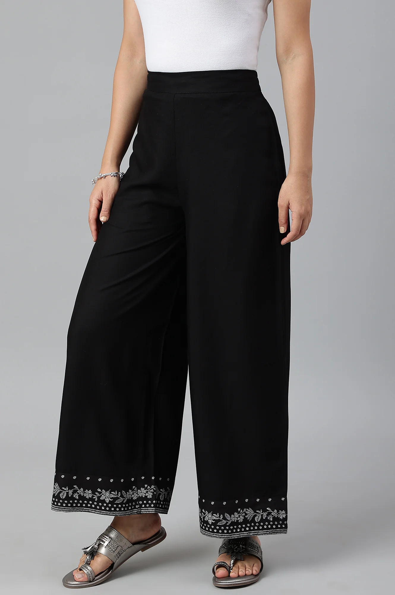 Plus Size Black Rayon Straight Parallel Pants - Image 2