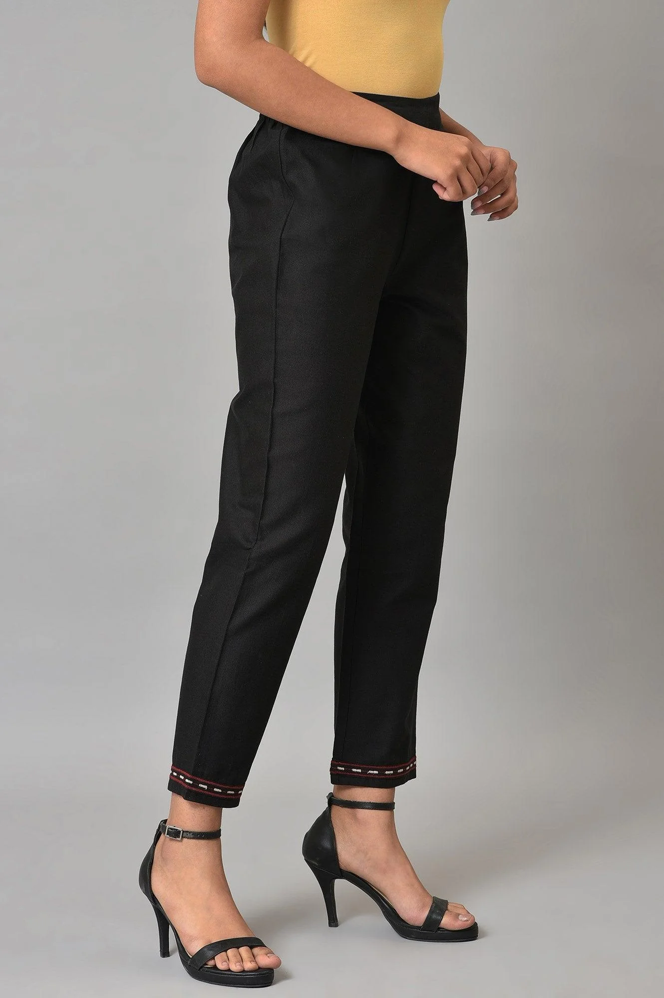 Plus Size Black Slim Pants With Embroidery At Hemline - Image 4