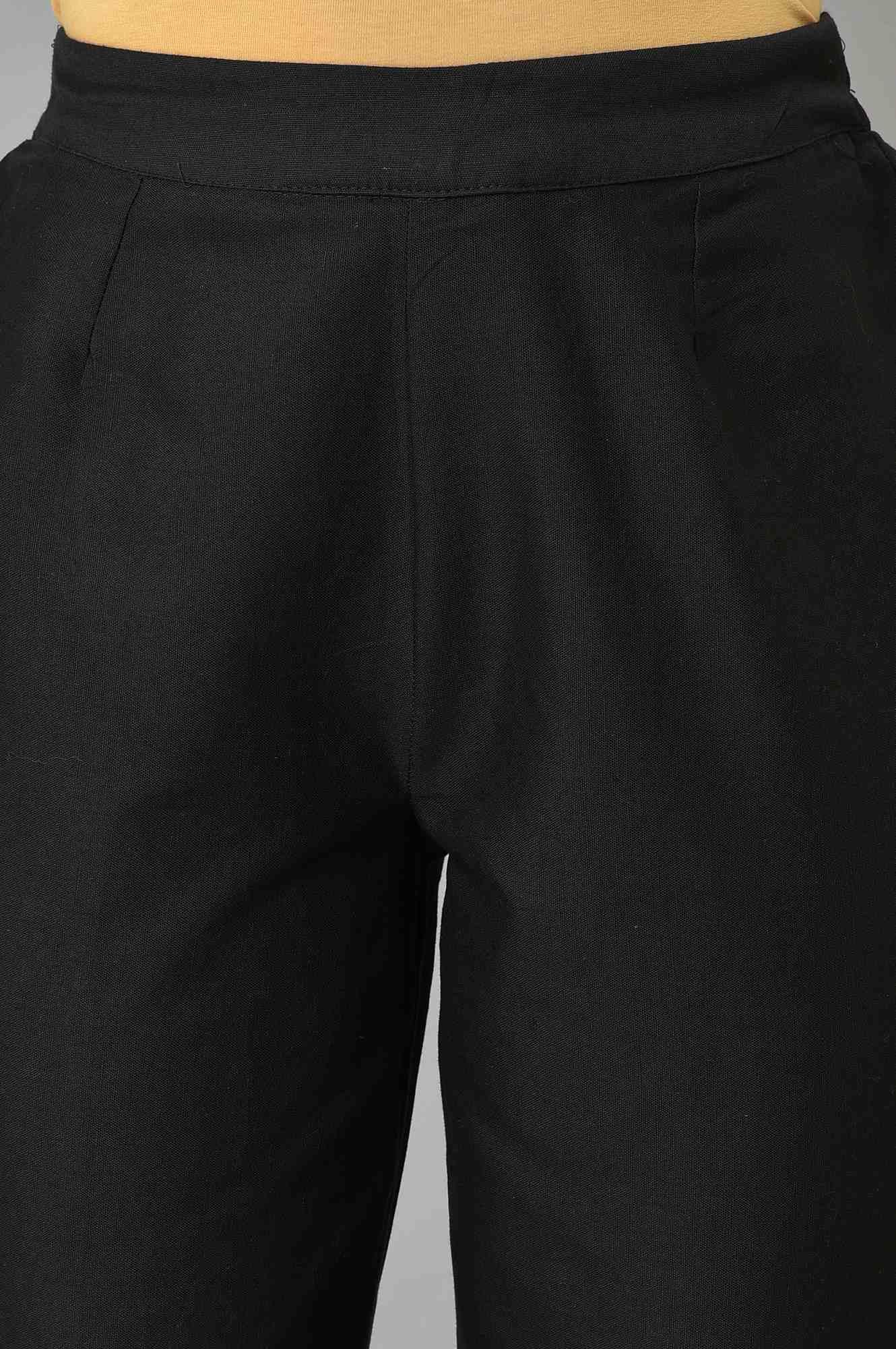 Plus Size Black Slim Pants With Embroidery At Hemline - Image 6