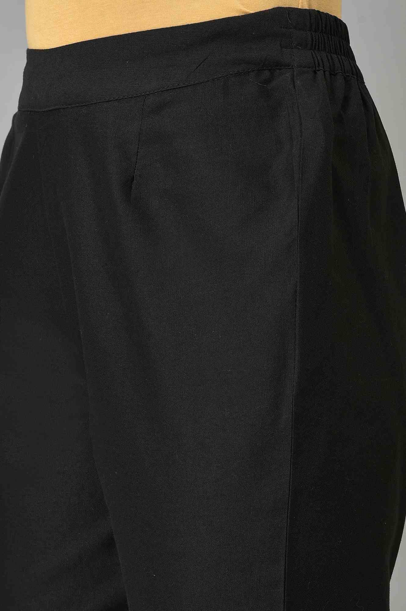 Plus Size Black Slim Pants With Embroidery At Hemline - Image 7