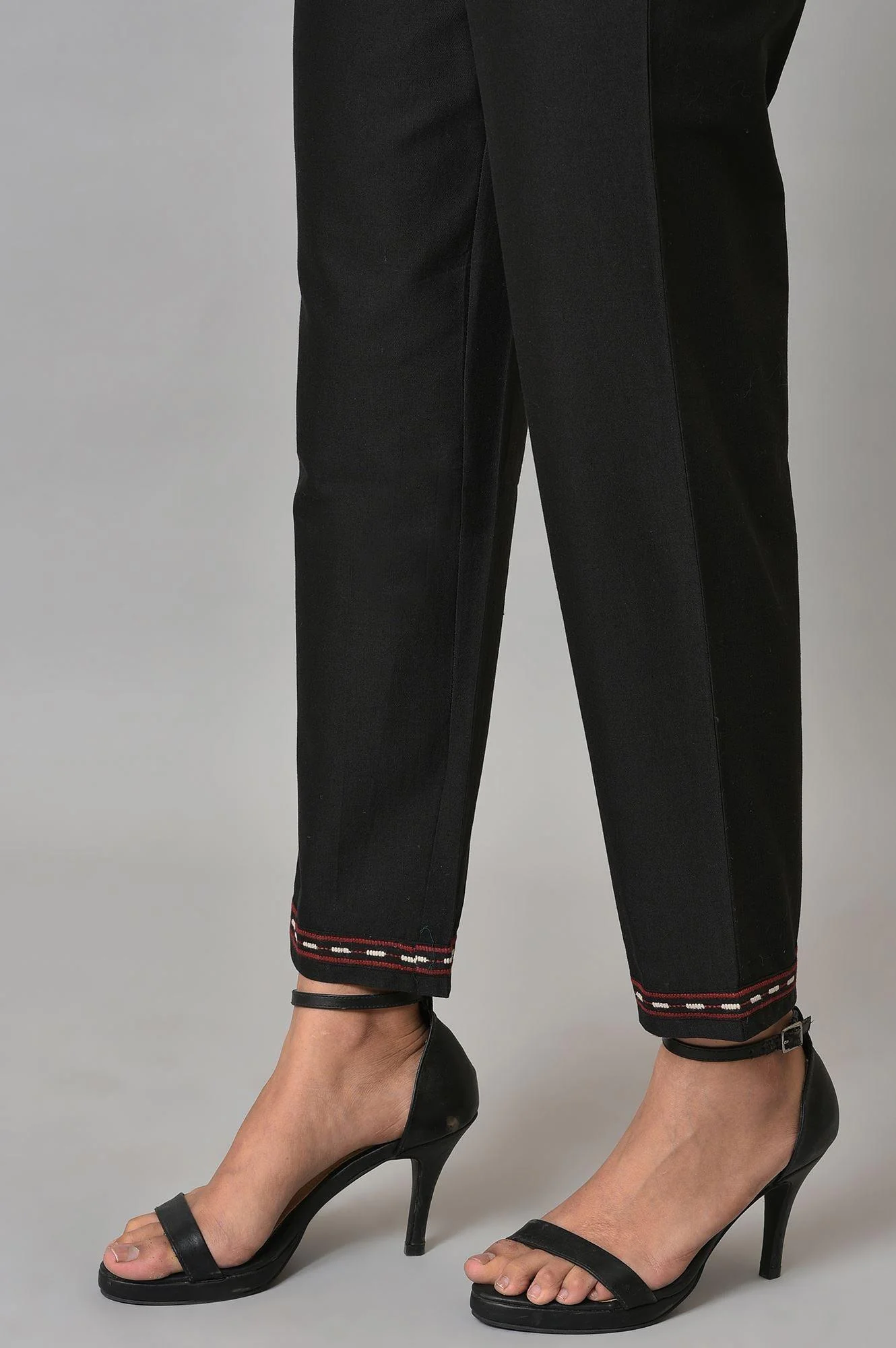 Plus Size Black Slim Pants With Embroidery At Hemline - Image 8