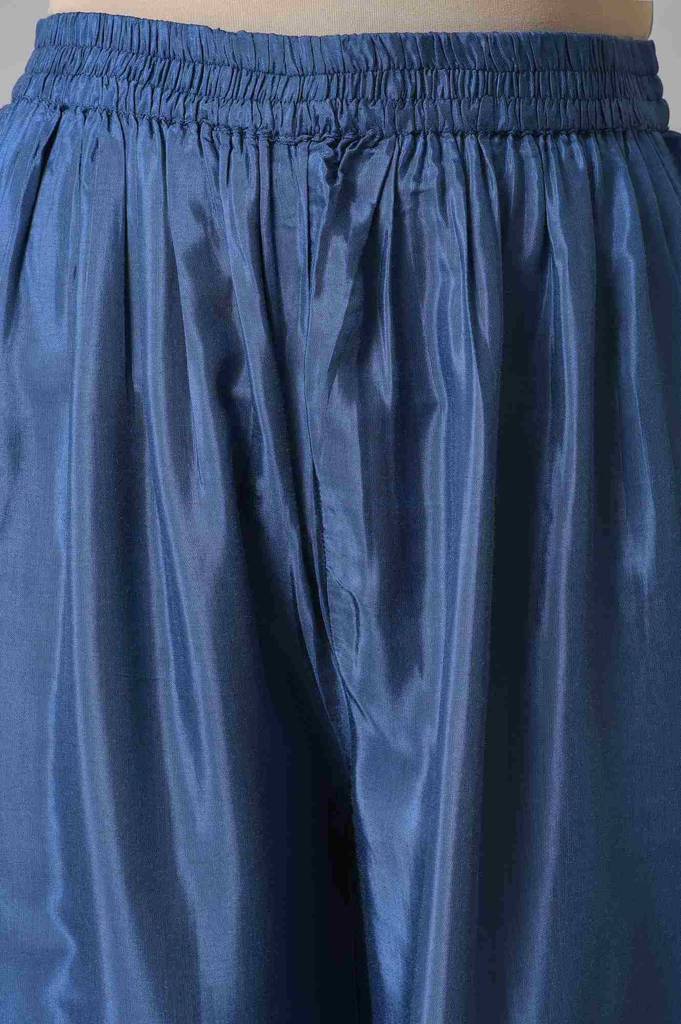 Plus Size Blue Embroidered kurta With Parallel Pants And Pink Dupatta - Image 6