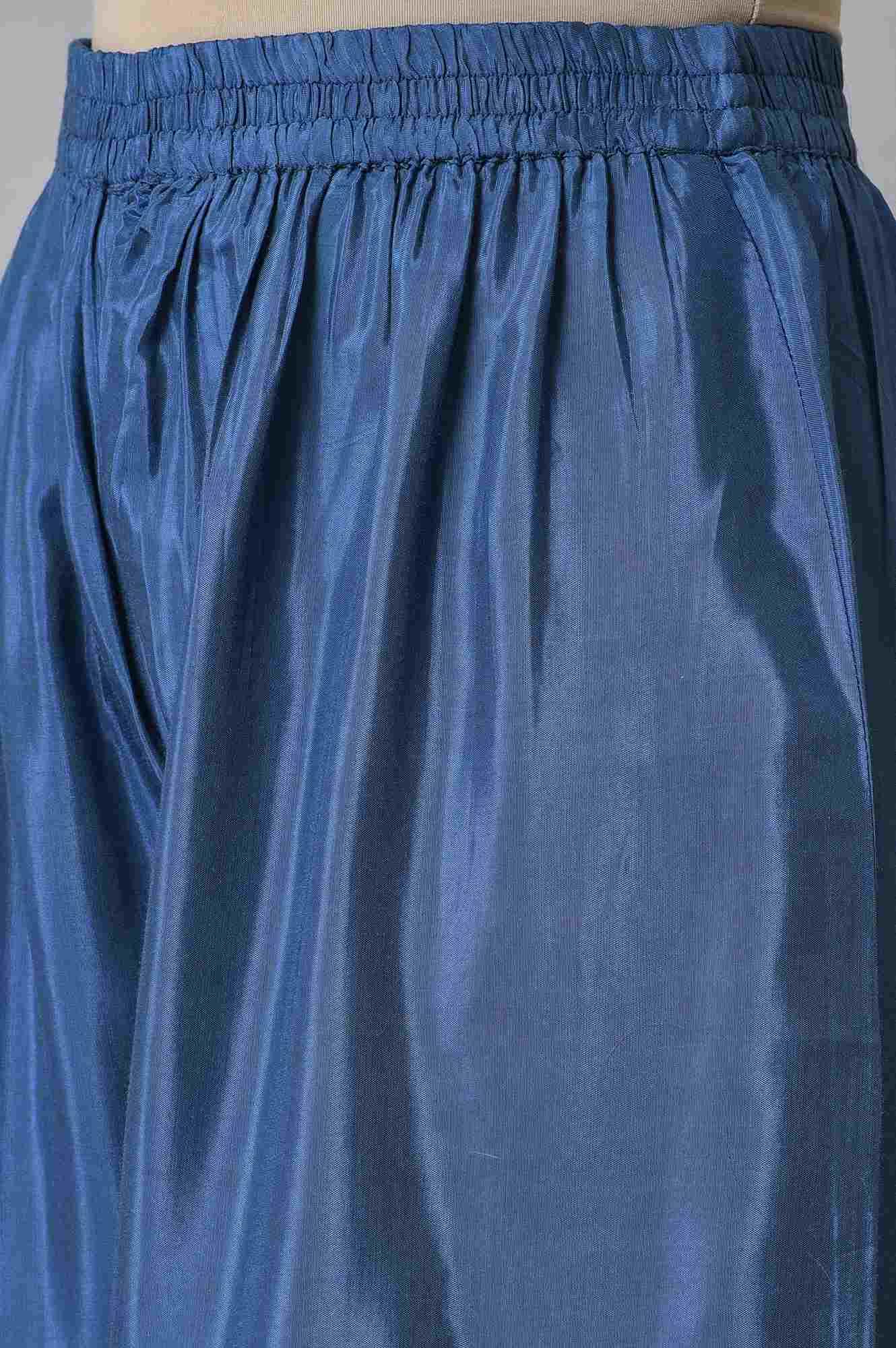 Plus Size Blue Embroidered kurta With Parallel Pants And Pink Dupatta - Image 7