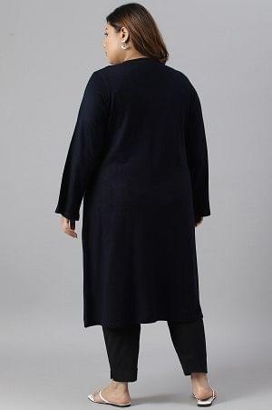 Plus Size Blue Mock Jacket Winter Dress With Sequins Edge - Image 2
