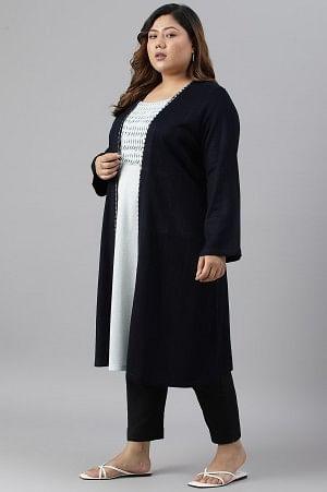 Plus Size Blue Mock Jacket Winter Dress With Sequins Edge - Image 4