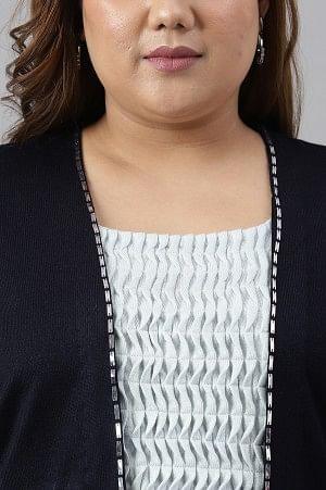 Plus Size Blue Mock Jacket Winter Dress With Sequins Edge - Image 5
