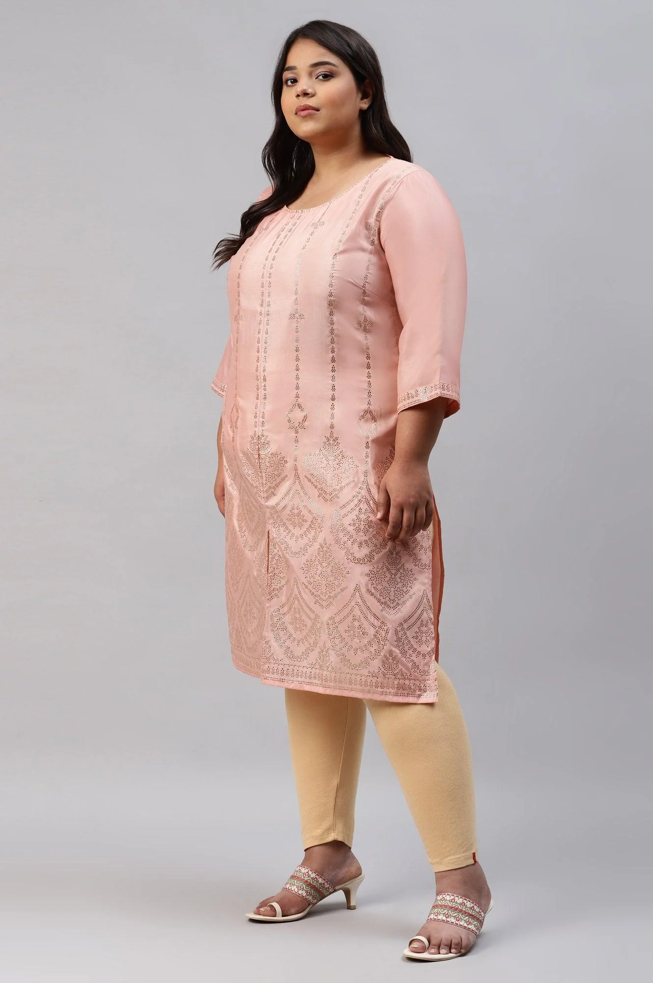 Plus Size Blush Pink Mukaish Printed kurta - Image 3