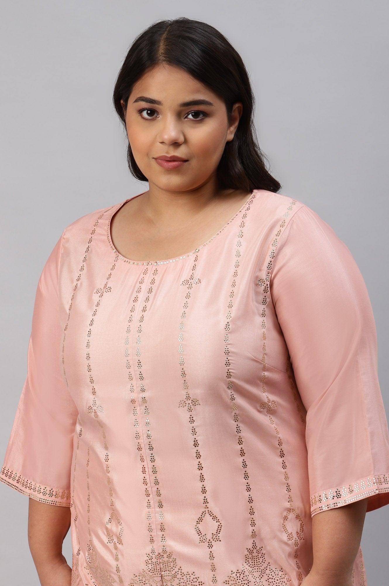 Plus Size Blush Pink Mukaish Printed kurta - Image 5