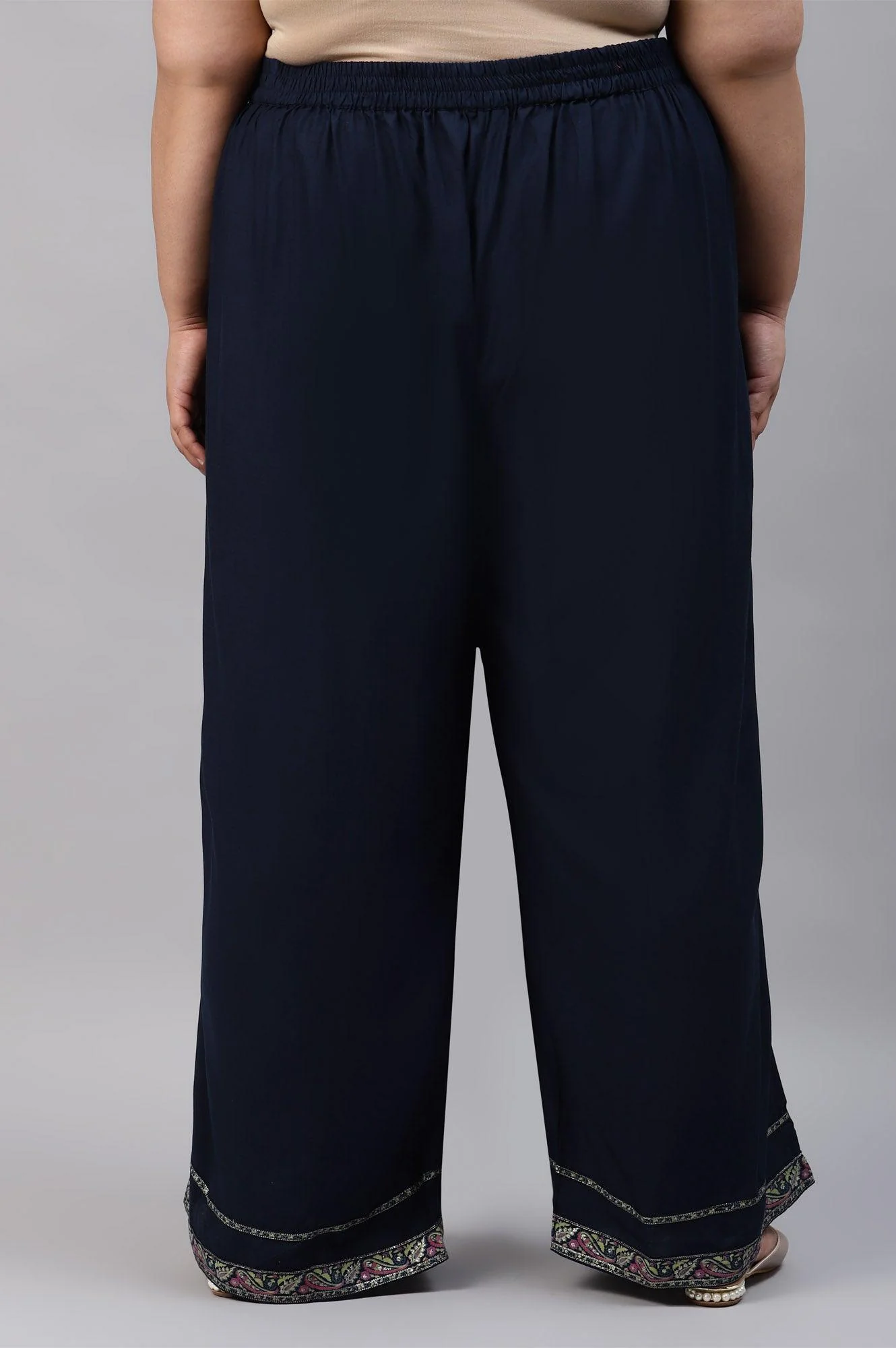Plus Size Dark Blue Rayon Straight Parallel Pants - Image 2