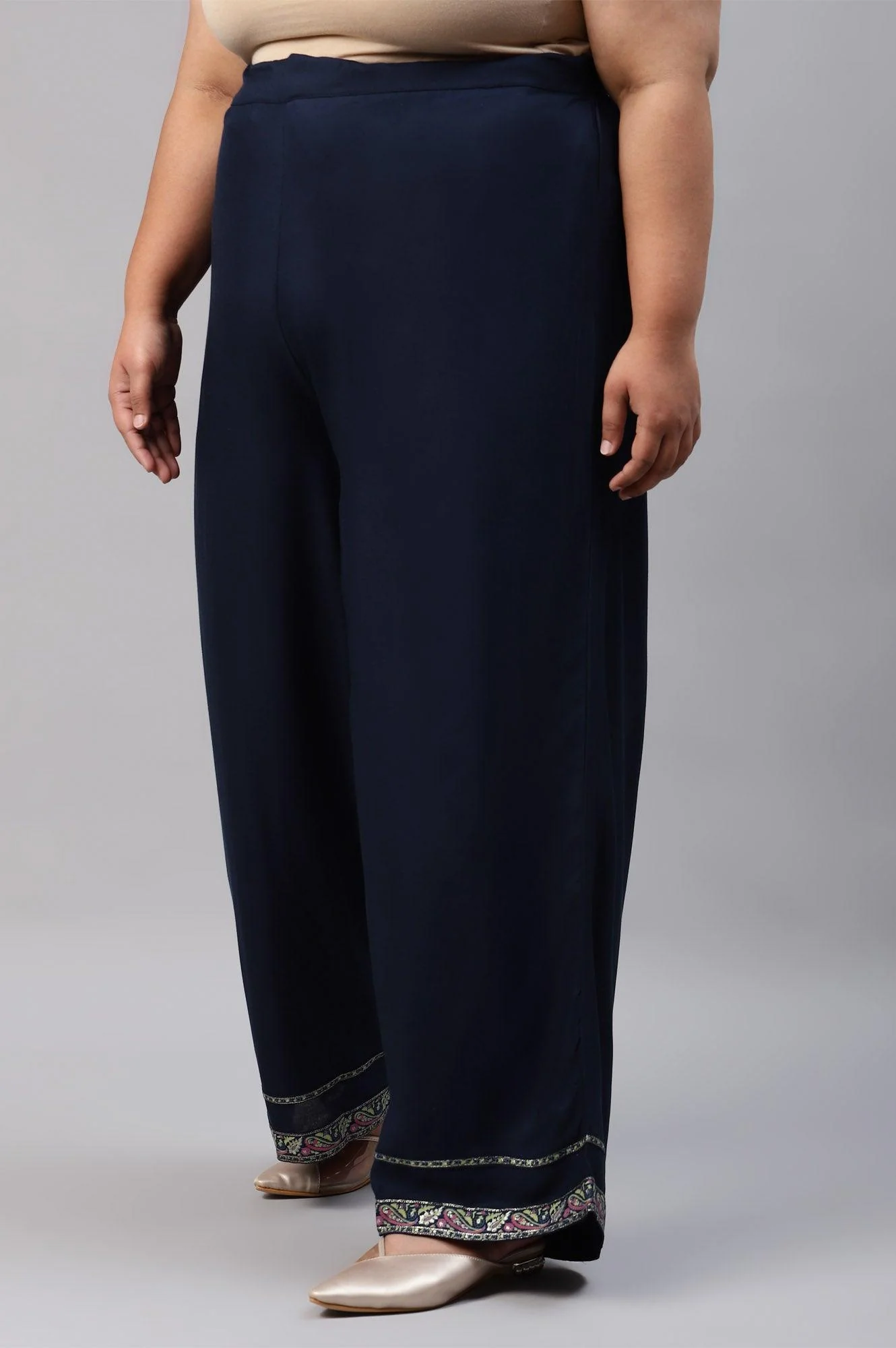 Plus Size Dark Blue Rayon Straight Parallel Pants - Image 3
