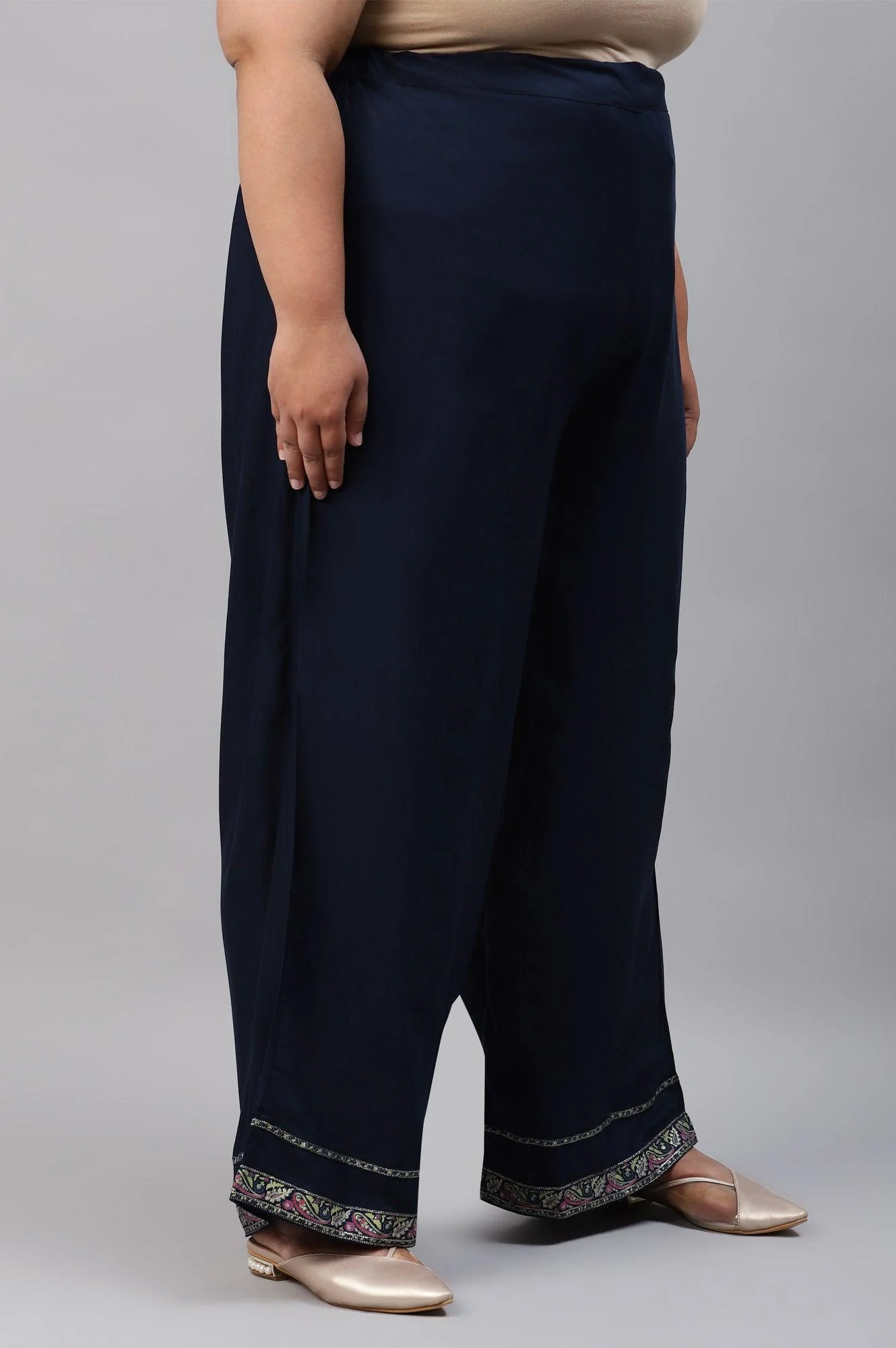 Plus Size Dark Blue Rayon Straight Parallel Pants - Image 4