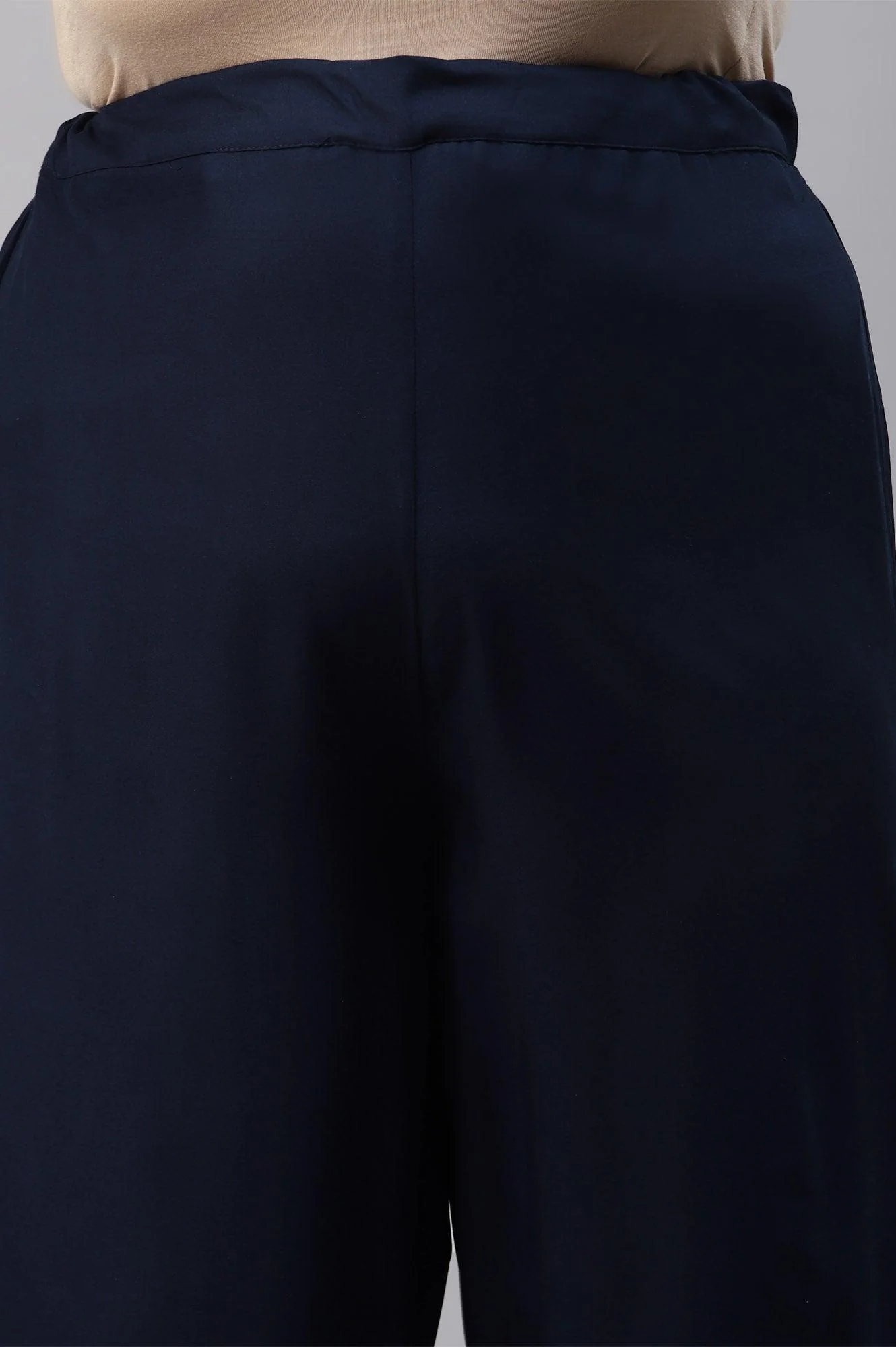 Plus Size Dark Blue Rayon Straight Parallel Pants - Image 6