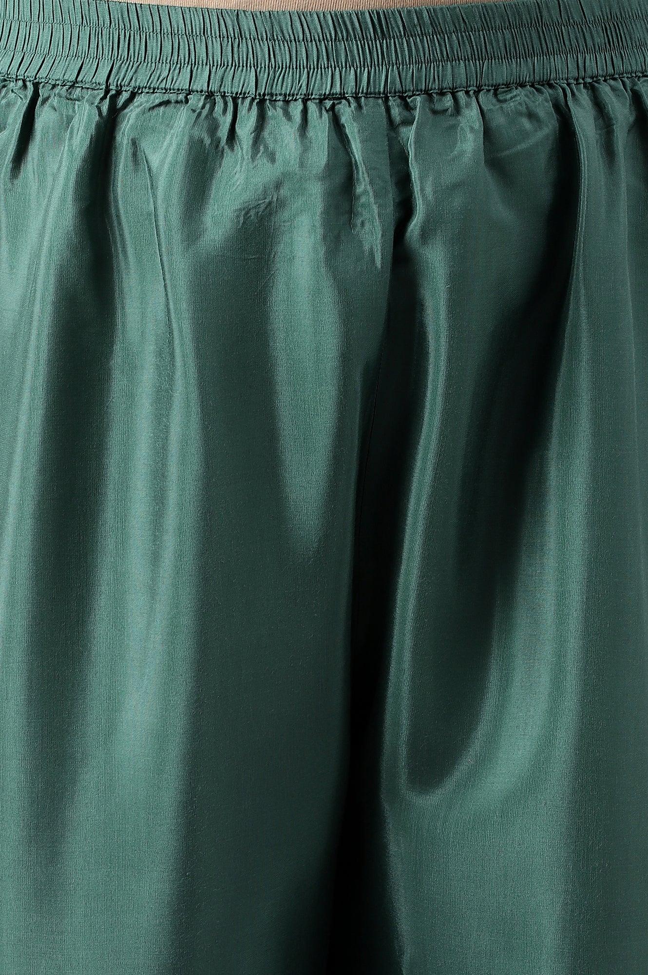 Plus Size Dark Green Embroidered kurta With Parallel Pants And Pink Printed Dupatta - Image 10