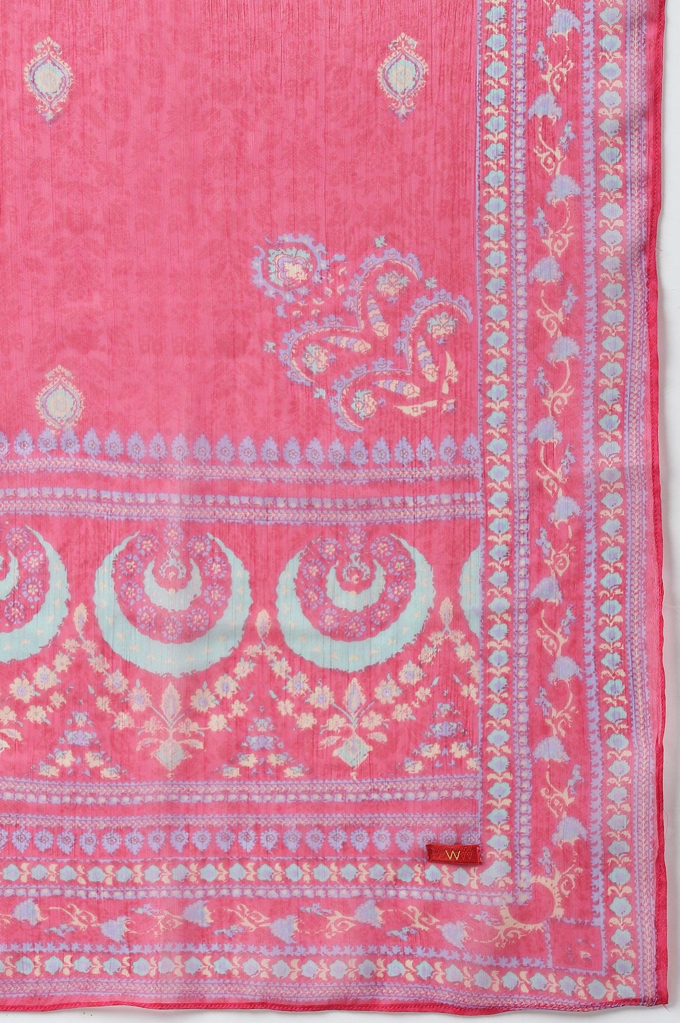 Plus Size Dark Green Embroidered kurta With Parallel Pants And Pink Printed Dupatta - Image 11