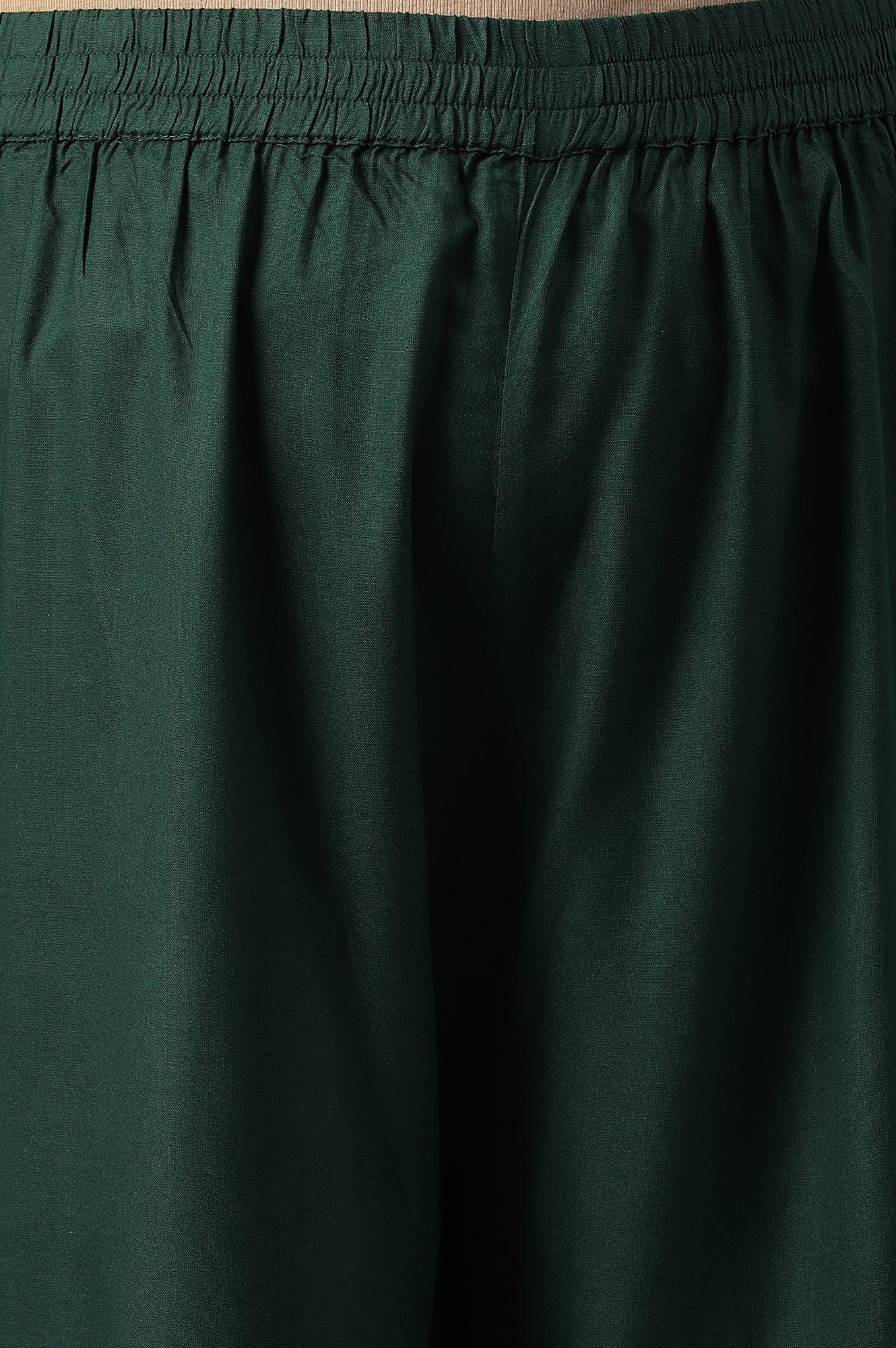 Plus Size Dark Green Glitter Floral Printed kurta With Sharara Pants And Pink Dupatta - Image 9