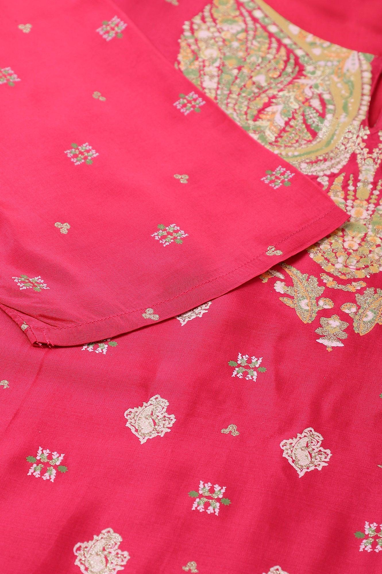 Plus Size Dark Pink Glitter Placement Print kurta - Image 8