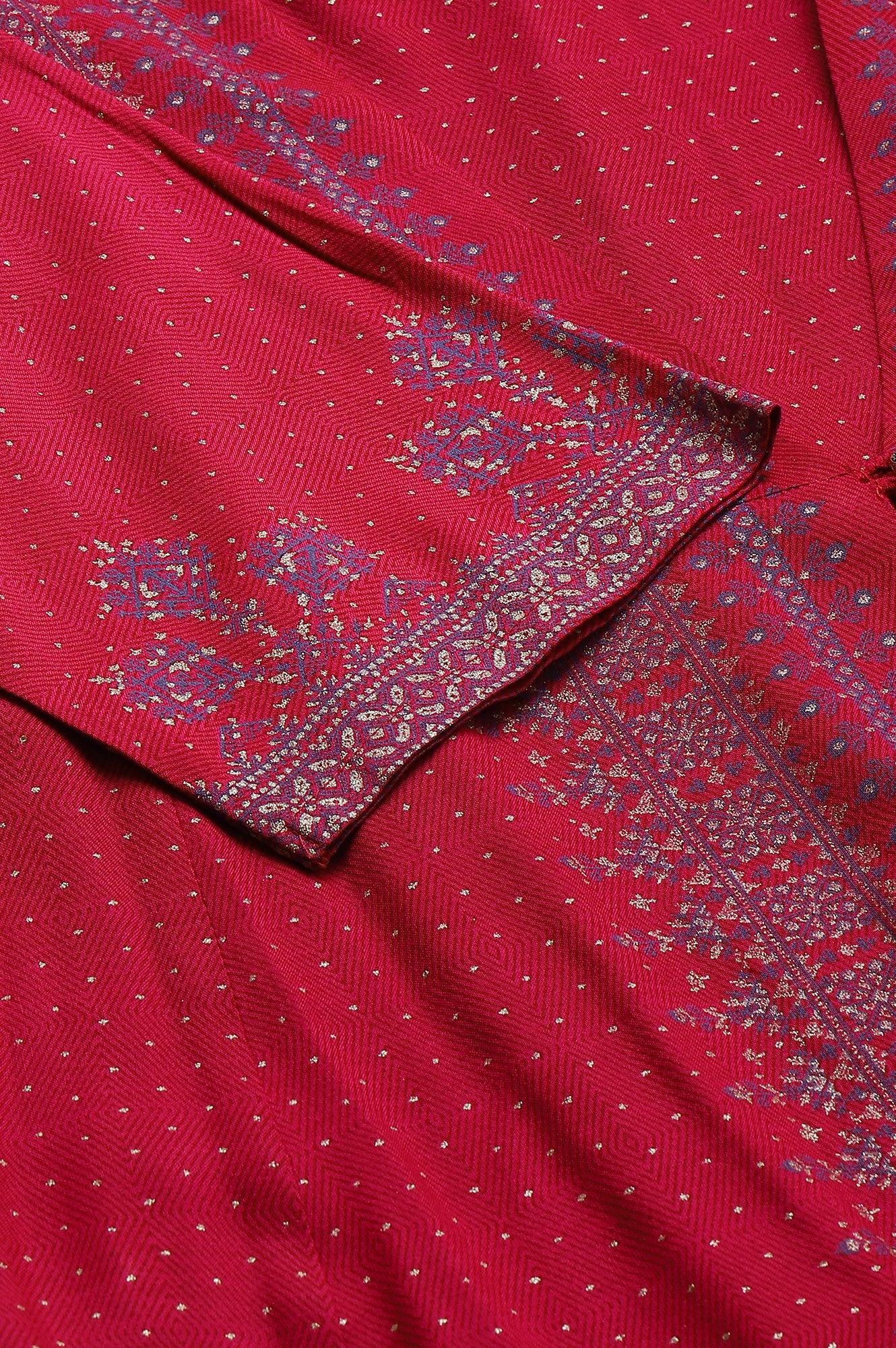 Plus Size Dark Pink Mock Layer Embellished Liva Eco Kimono Jumpsuit - Image 8