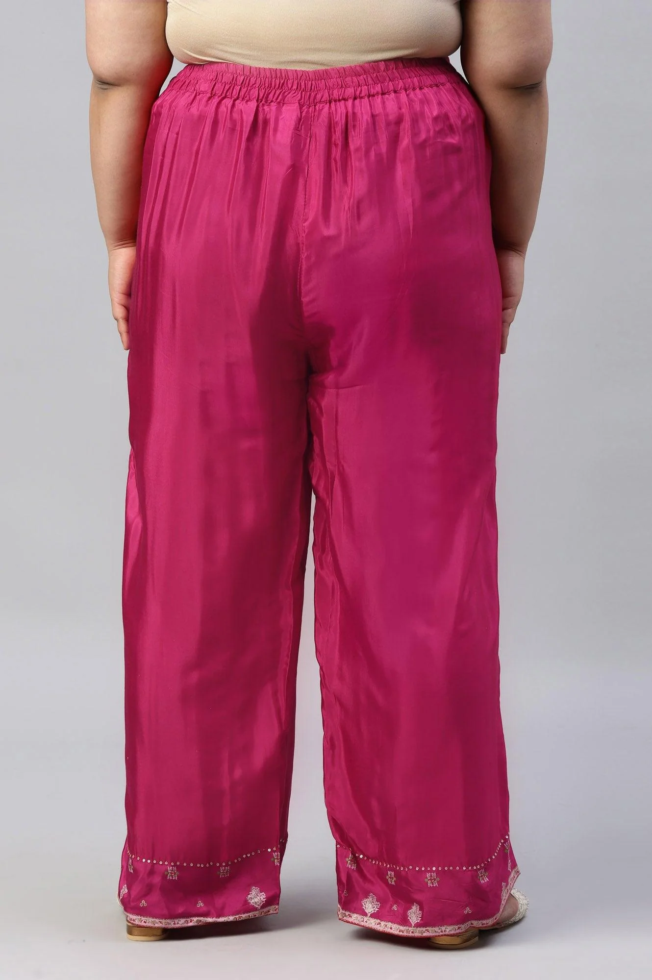 Plus Size Dark Pink Shantung Straight Parallel Pants - Image 2
