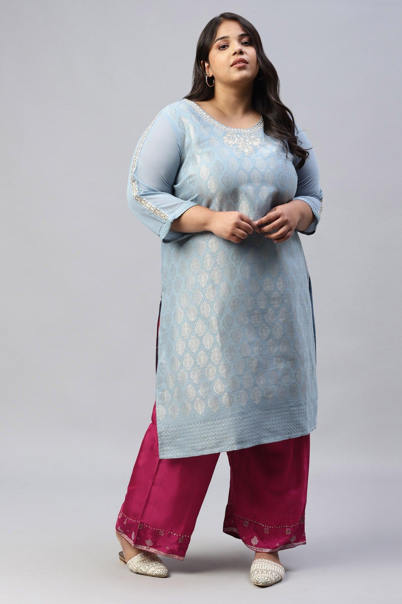 Plus Size Dark Pink Shantung Straight Parallel Pants - Image 5