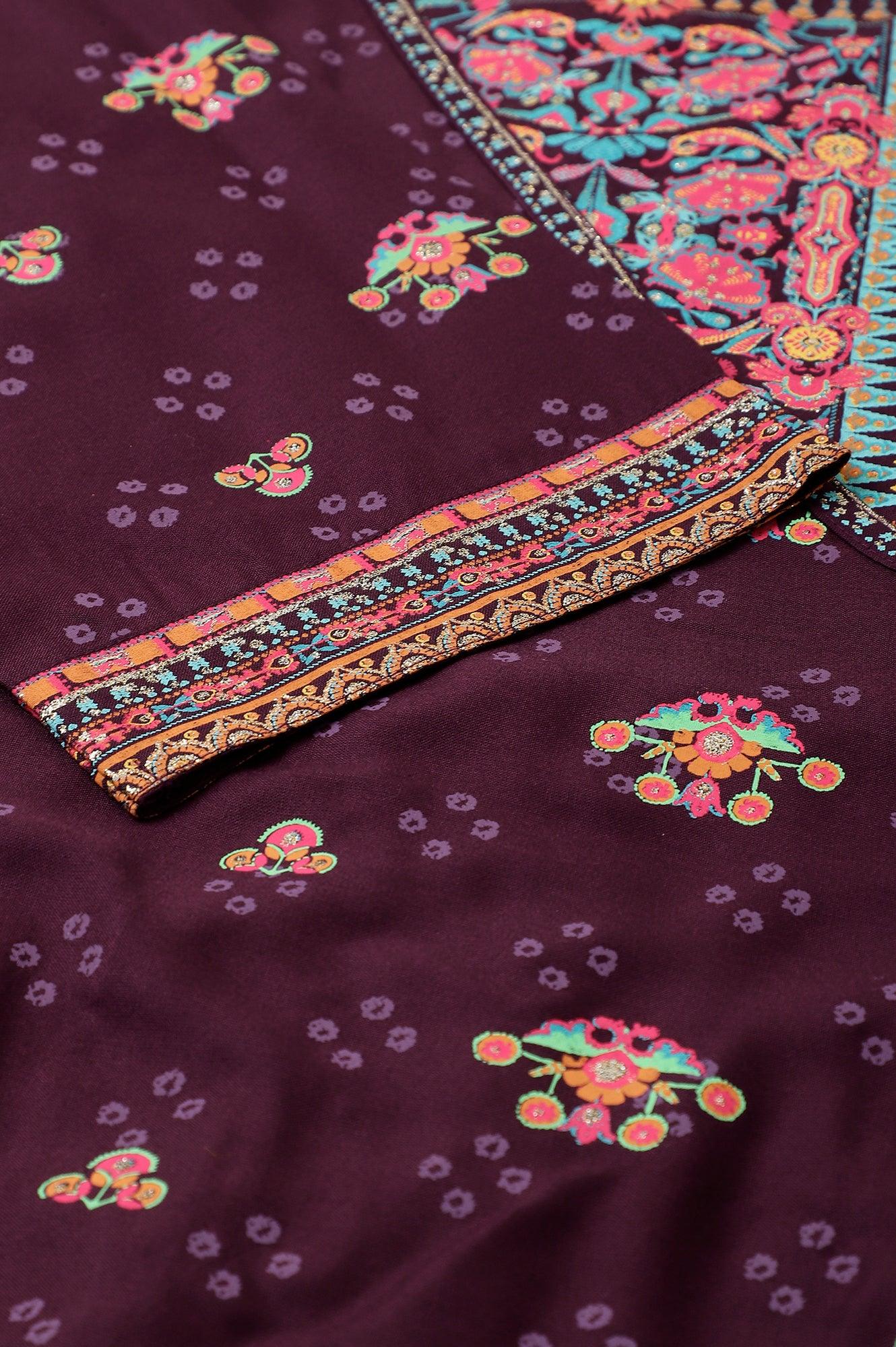 Plus Size Dark Purple Printed Angrakha Jumpsuit - Image 8