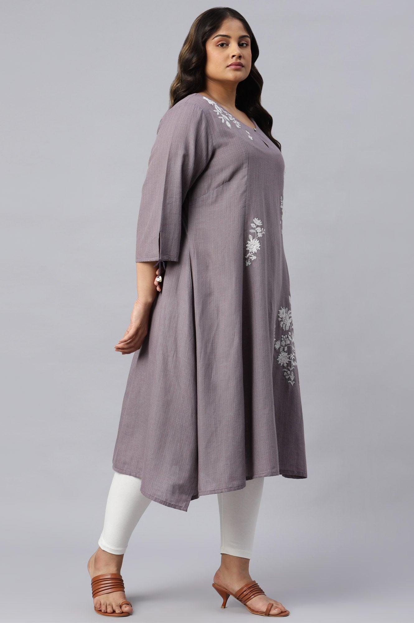 Plus Size Dusk Purple Embroidered kurta - Image 4