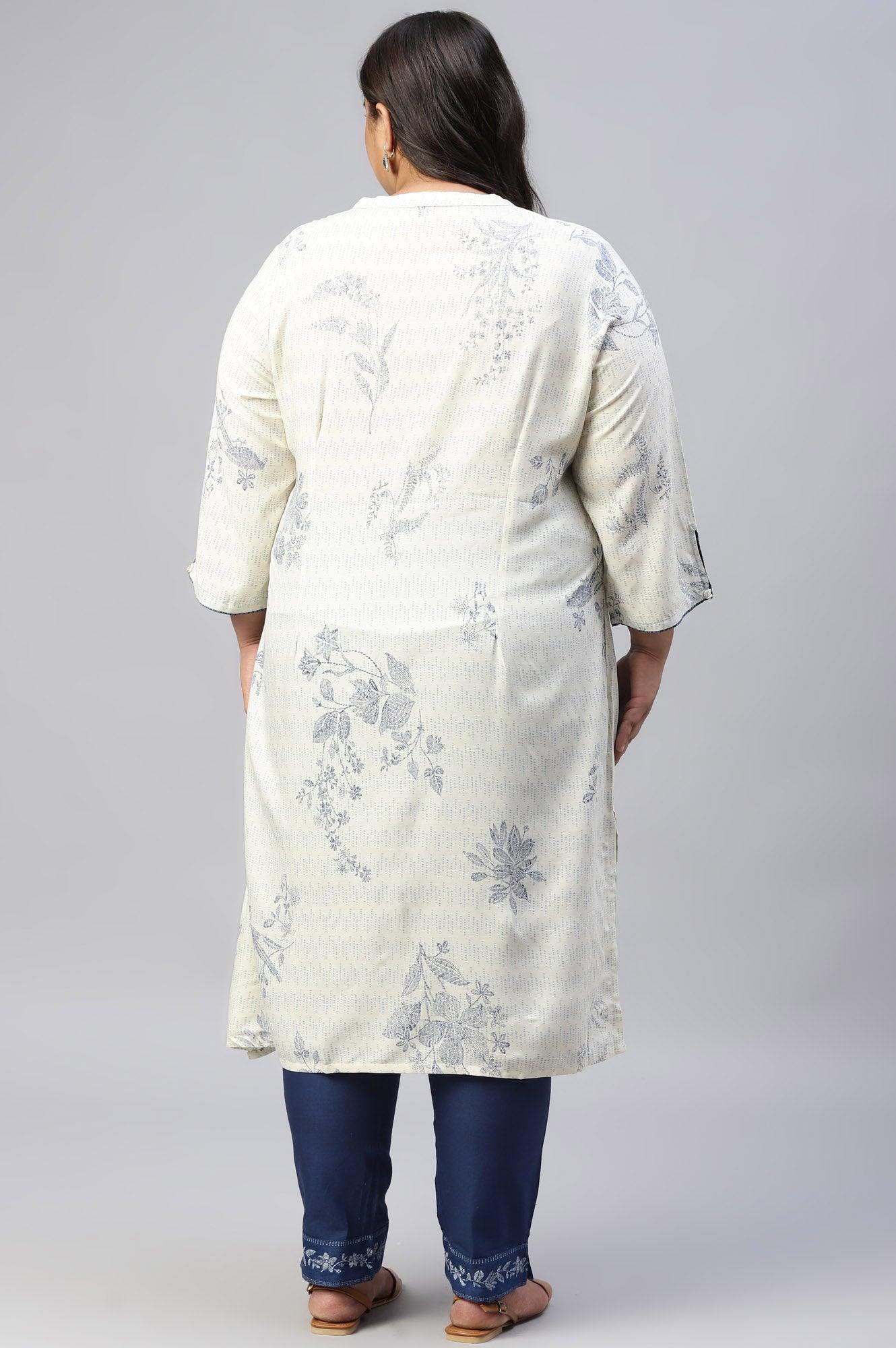 Plus Size Ecru And Blue Button Down kurta - Image 2