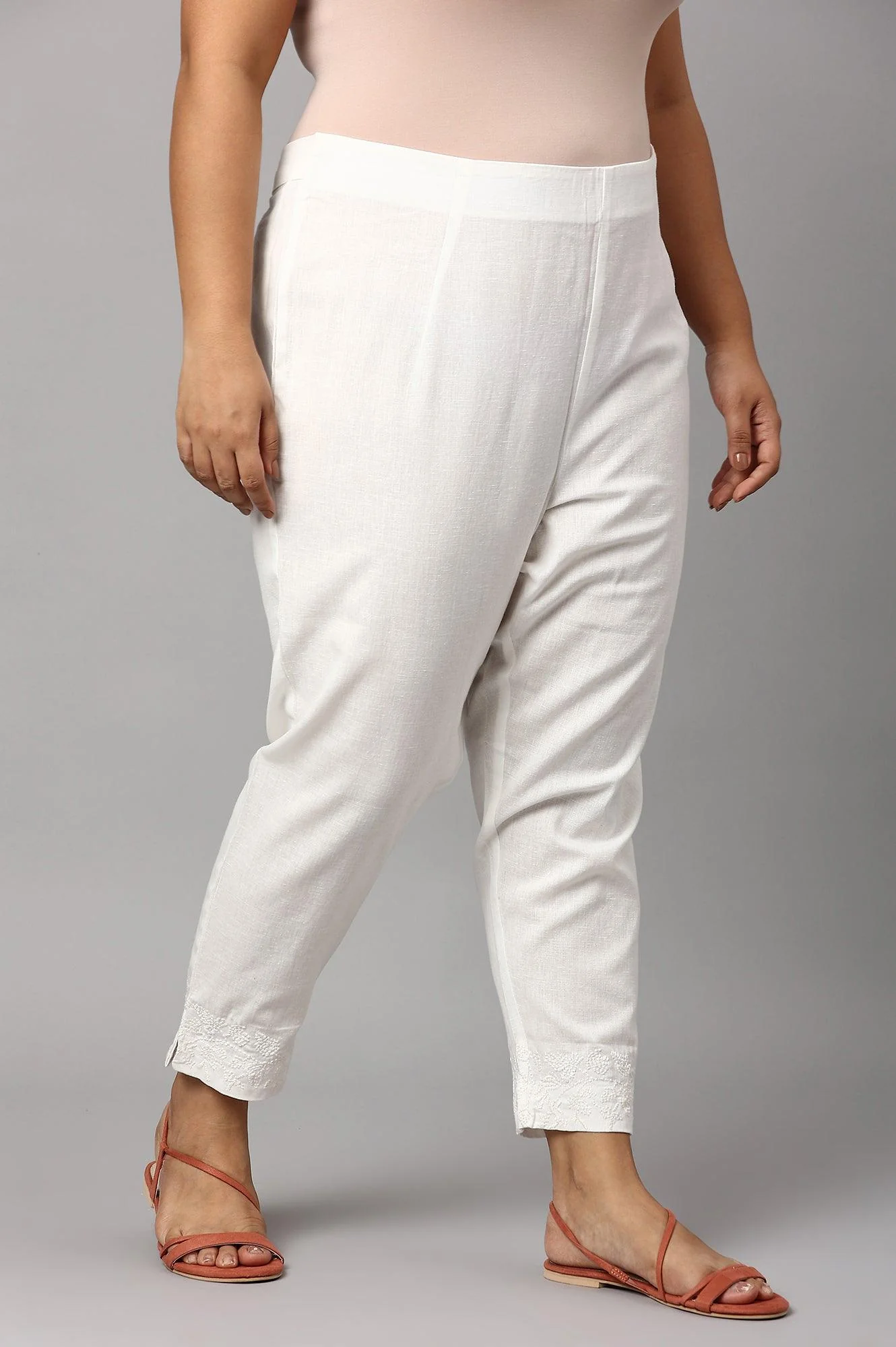 Plus Size Ecru Cotton Blend Slim Pants - Image 4