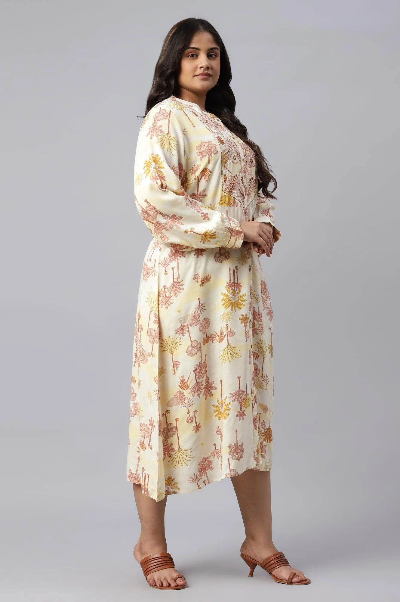 Plus Size Ecru Embroidered A-Line Shirt Dress - Image 4