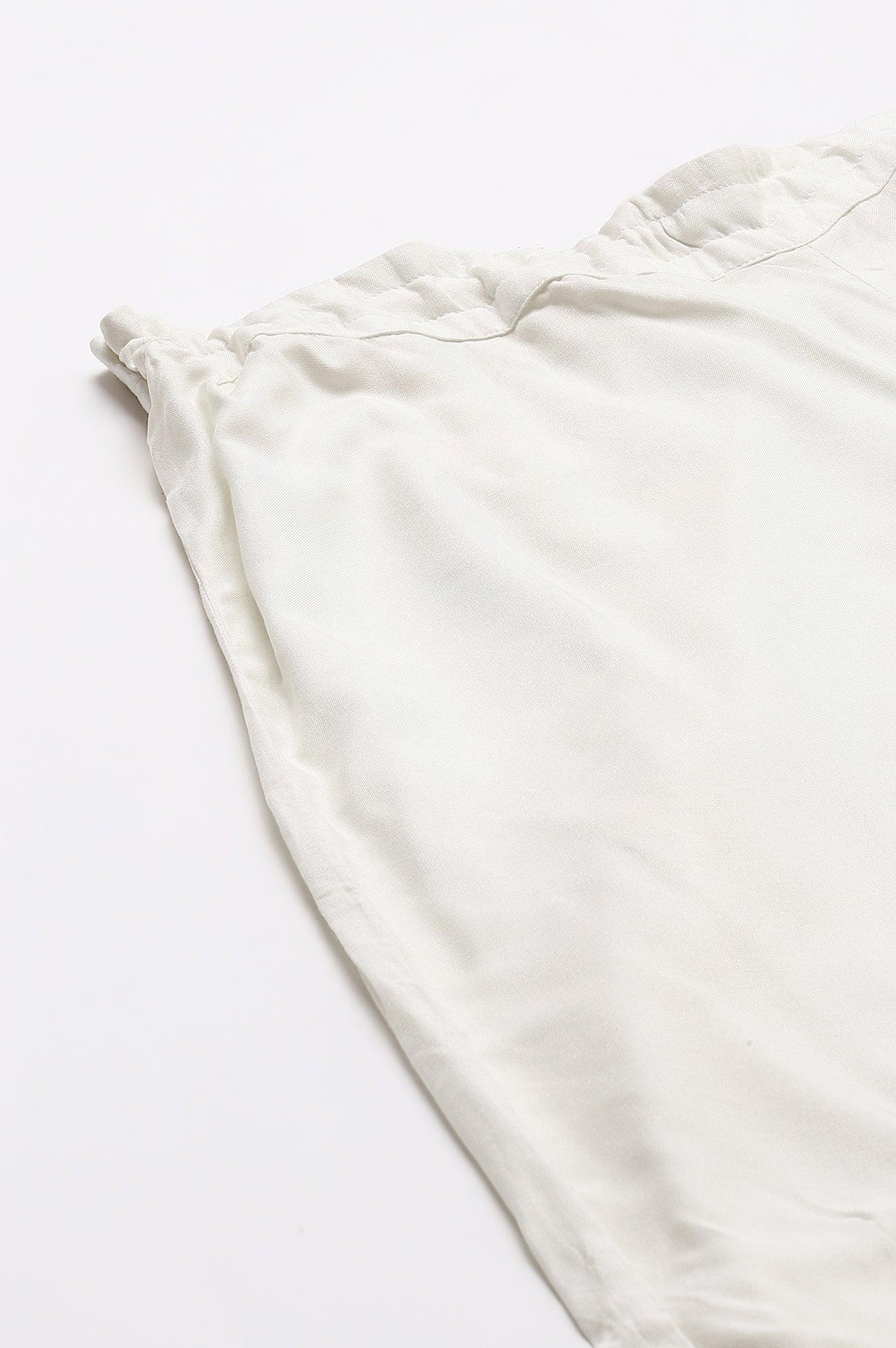 Plus Size Ecru Embroidered Rayon Parallel Pants With Pleats. - Image 7