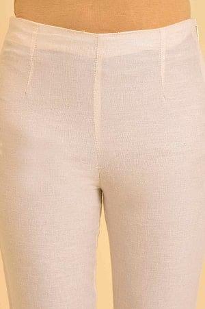 Plus Size Ecru Solid Slim Pants With Lace On Hem - Image 6