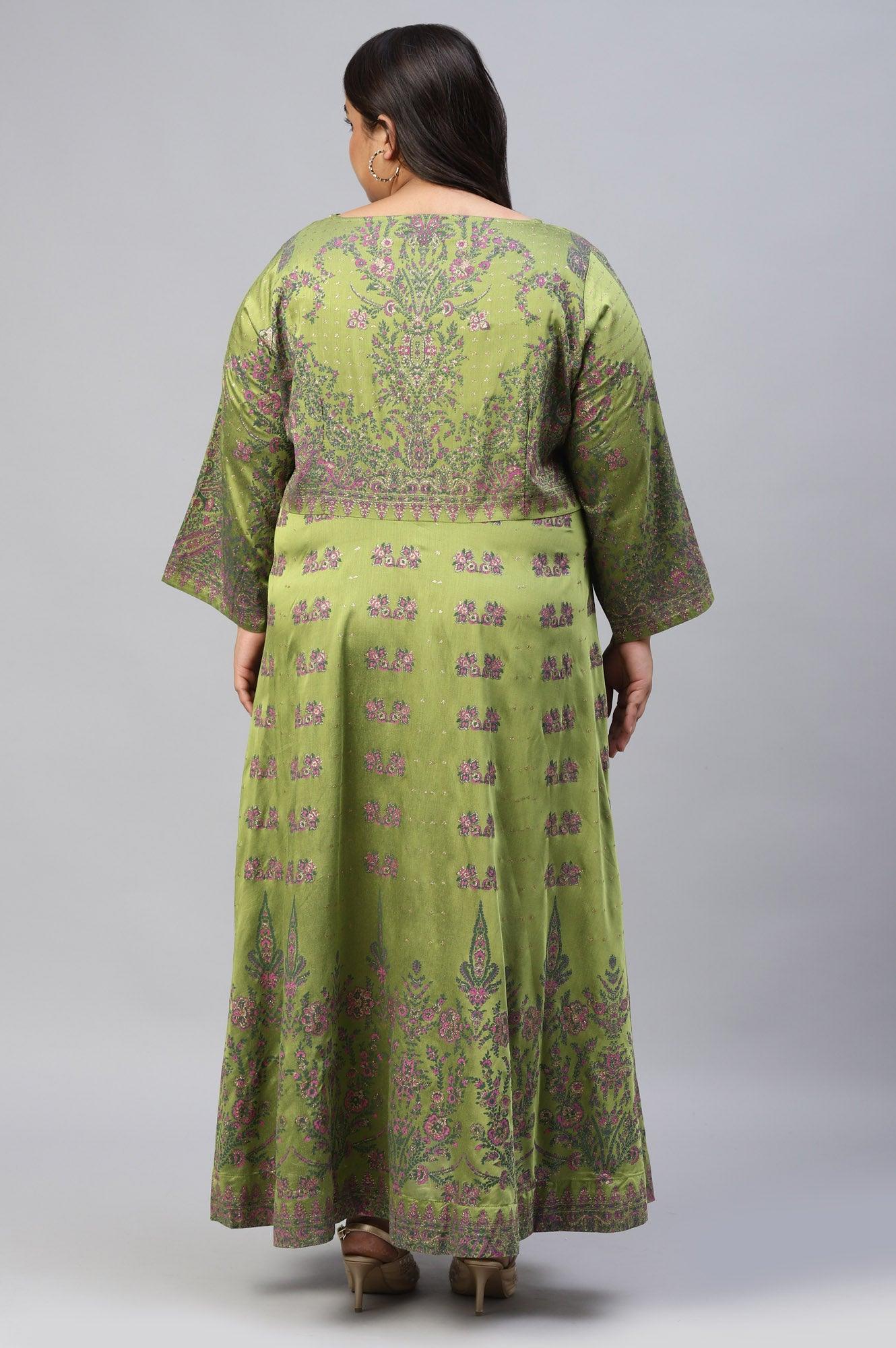 Plus Size Green Floral Printed Indie Dress - Image 2
