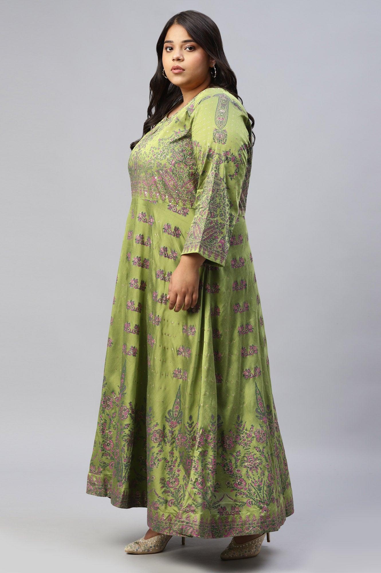 Plus Size Green Floral Printed Indie Dress - Image 3