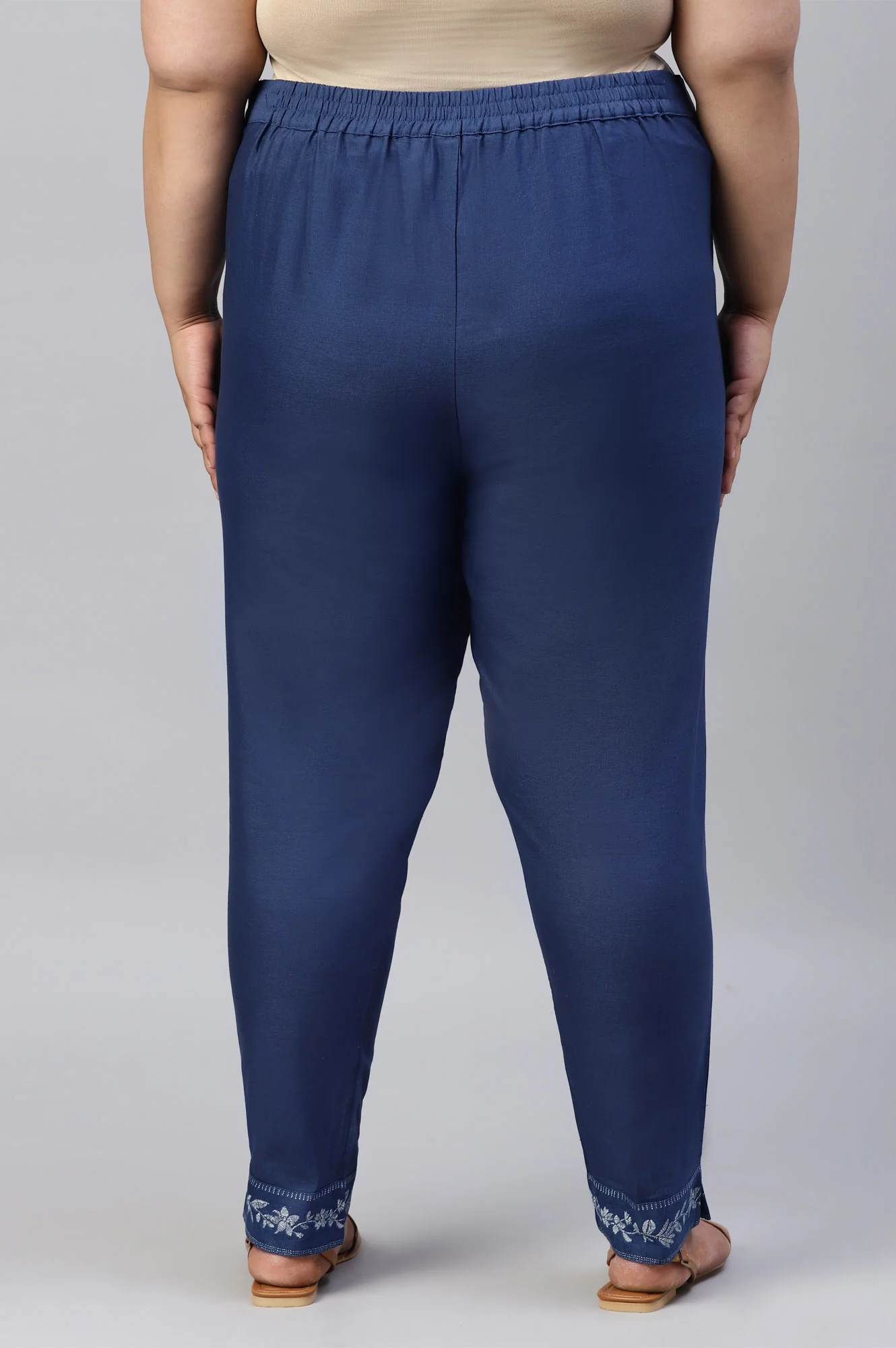 Plus Size Indigo Blue Cotton Blend Slim Pants - Image 2