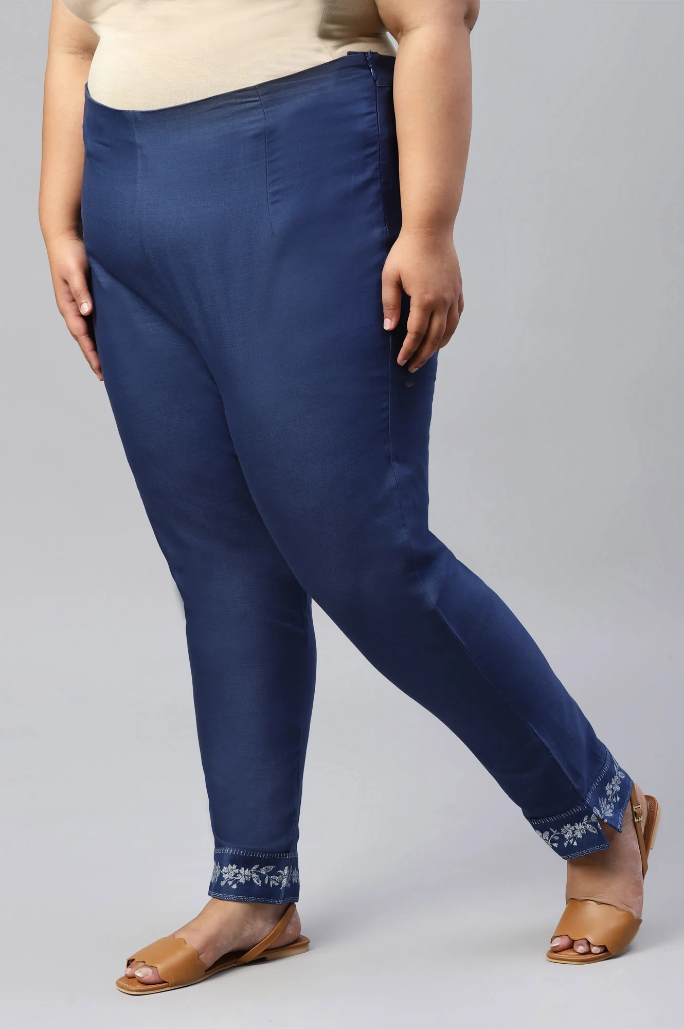 Plus Size Indigo Blue Cotton Blend Slim Pants - Image 3