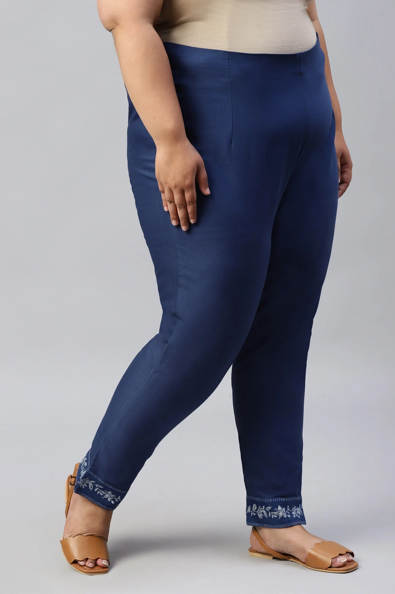 Plus Size Indigo Blue Cotton Blend Slim Pants - Image 4