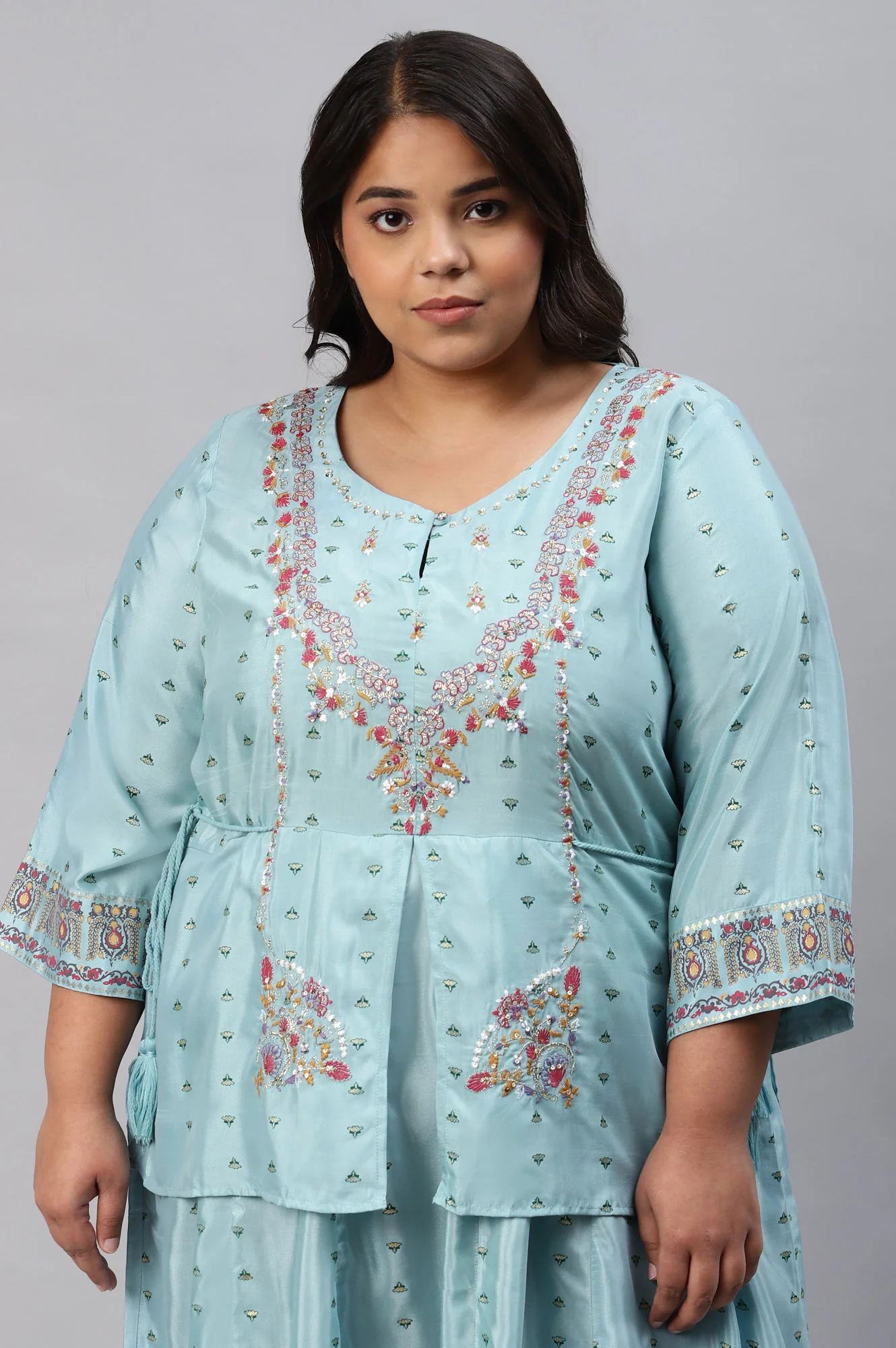 Plus Size Light Blue Embroidered Duo Dress - Image 5