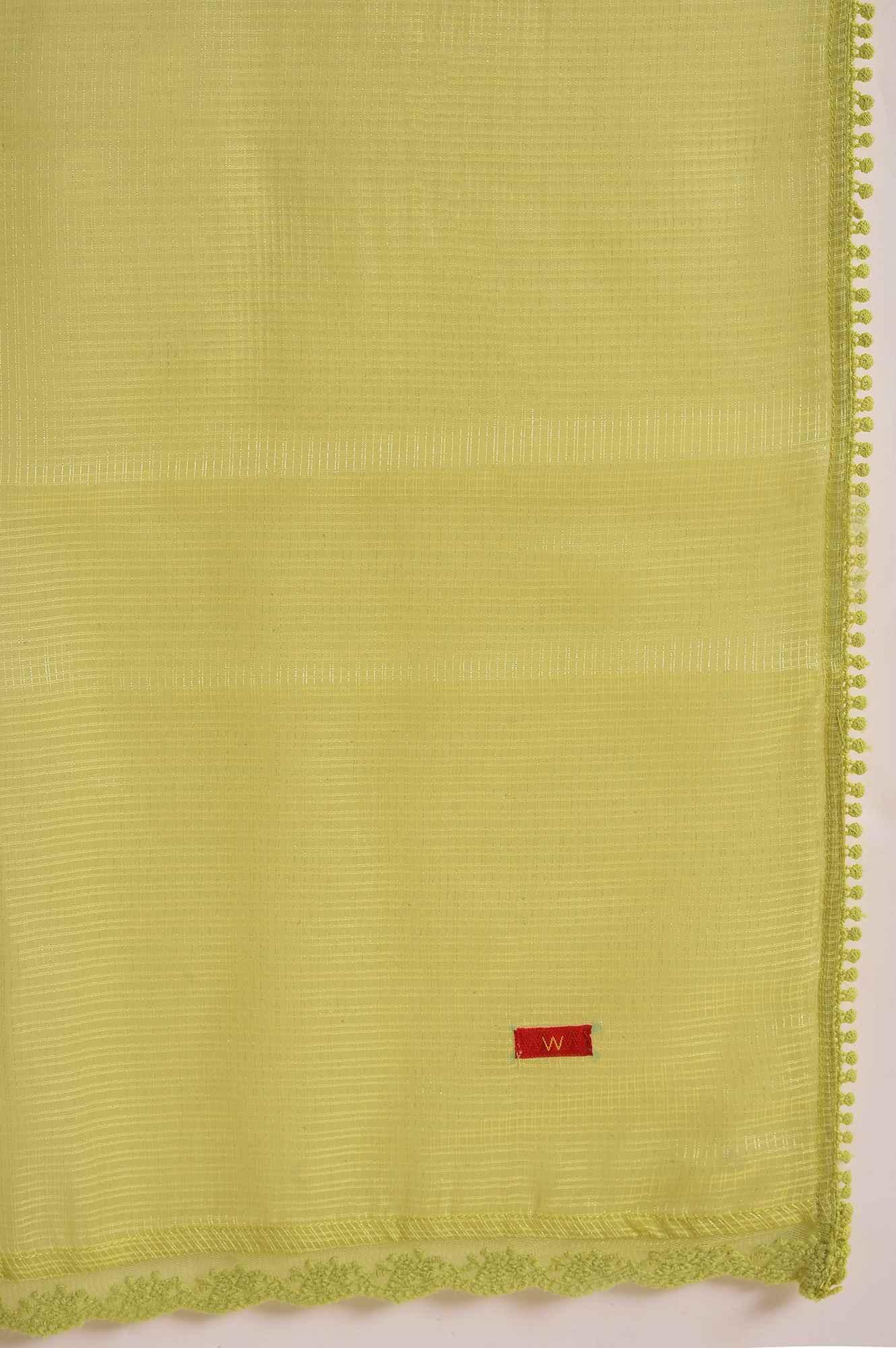 Plus Size Light Green Textured Cotton Embroidered kurta, Parallel Pants & Dupatta Set - Image 9
