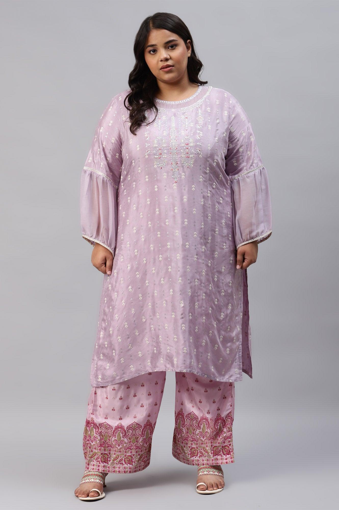 Plus Size Light Pink Shantung Printed Parallel Pants - Image 5